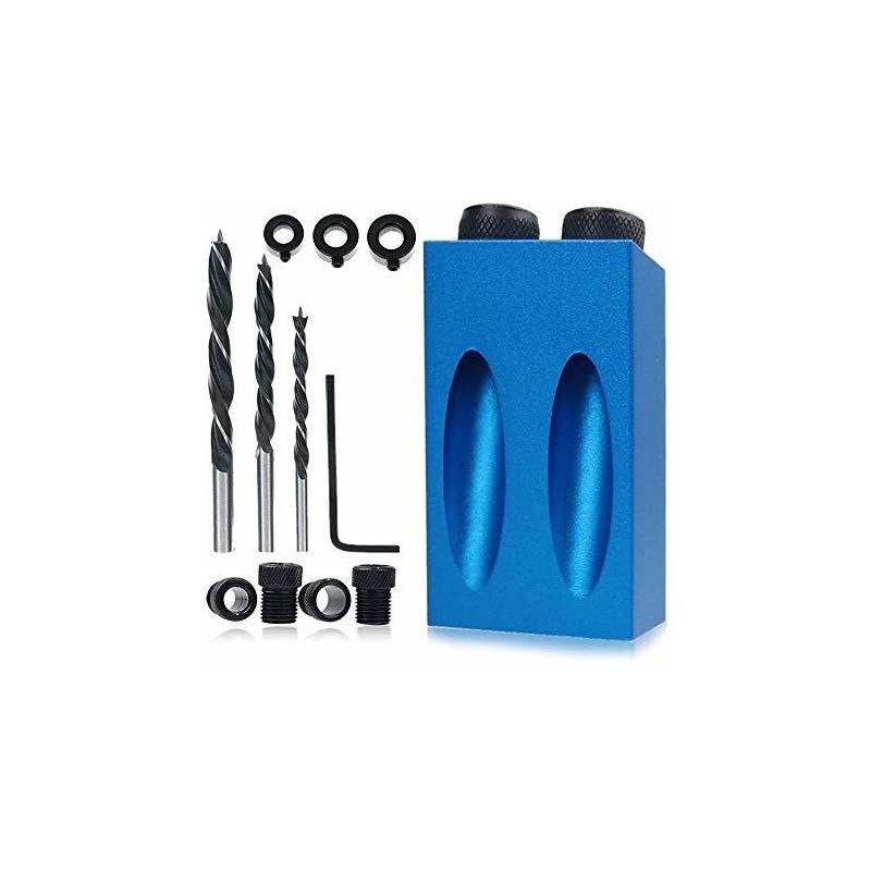 T&A Wood Woodwork Guides Joint Angle Tool Carpentry Locator- 14pcs Pocket Hole Jig 15Degree Woodworking Inclined Hole Fixture 6/8/10mm Drill Bits