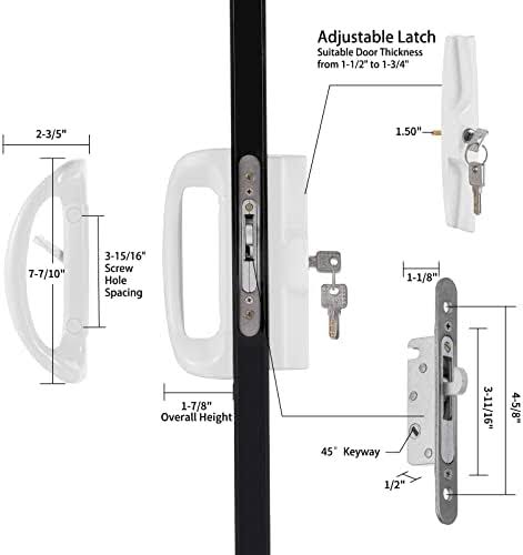 NAUBEA Sliding Glass Door Lock, Sliding Patio Door Handle Set with Mortise Lock/Key cylinder/faceplate/keeper, Sliding Door L