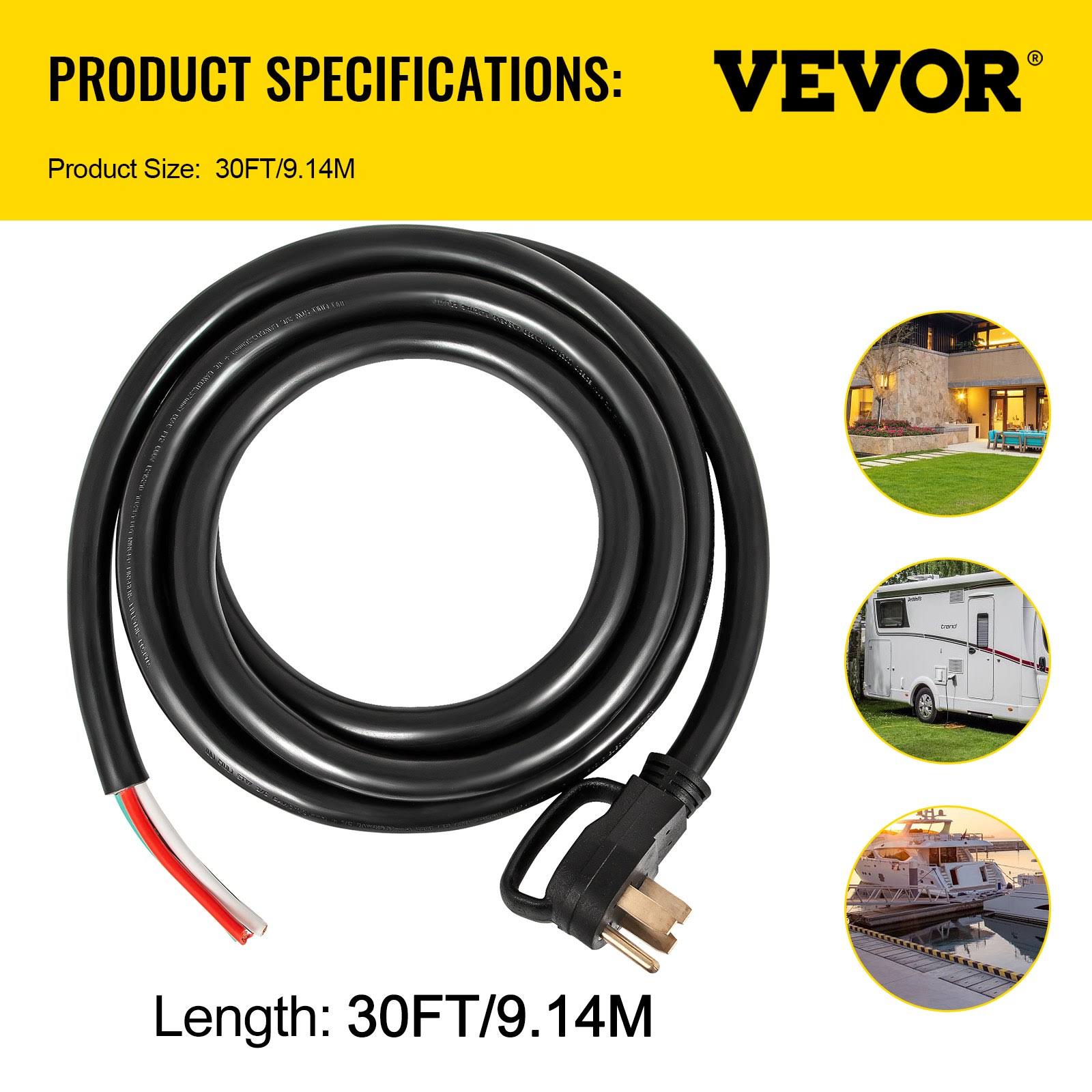 VEVOR 30ft 50Amp Generator Extension Cord 6 Gauge STW 6/3+8/1 Generator Cord Generator Power Cord N14-50p to Bare Wire Cut Wir