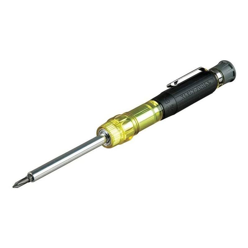 Klein Tools 32614 Screwdriver, Precision Electronics 4-in-1 Pocket Screwdriver with Industrial Strength Bits,Yellow/Black Kitchen