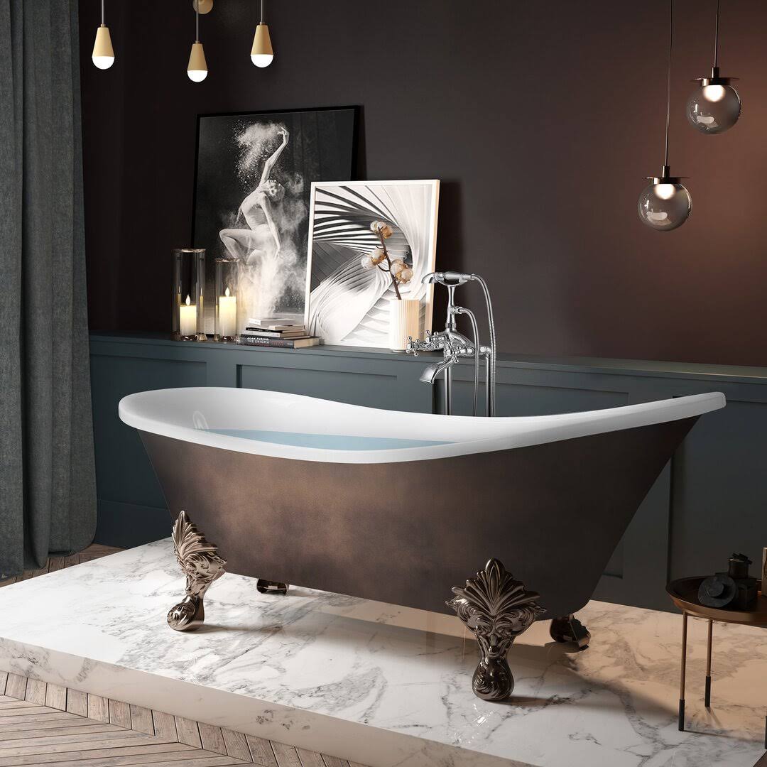 AKDY BT0316 69 inch Clawfoot Acrylic Tub- Matte Antique Brass / Matte White