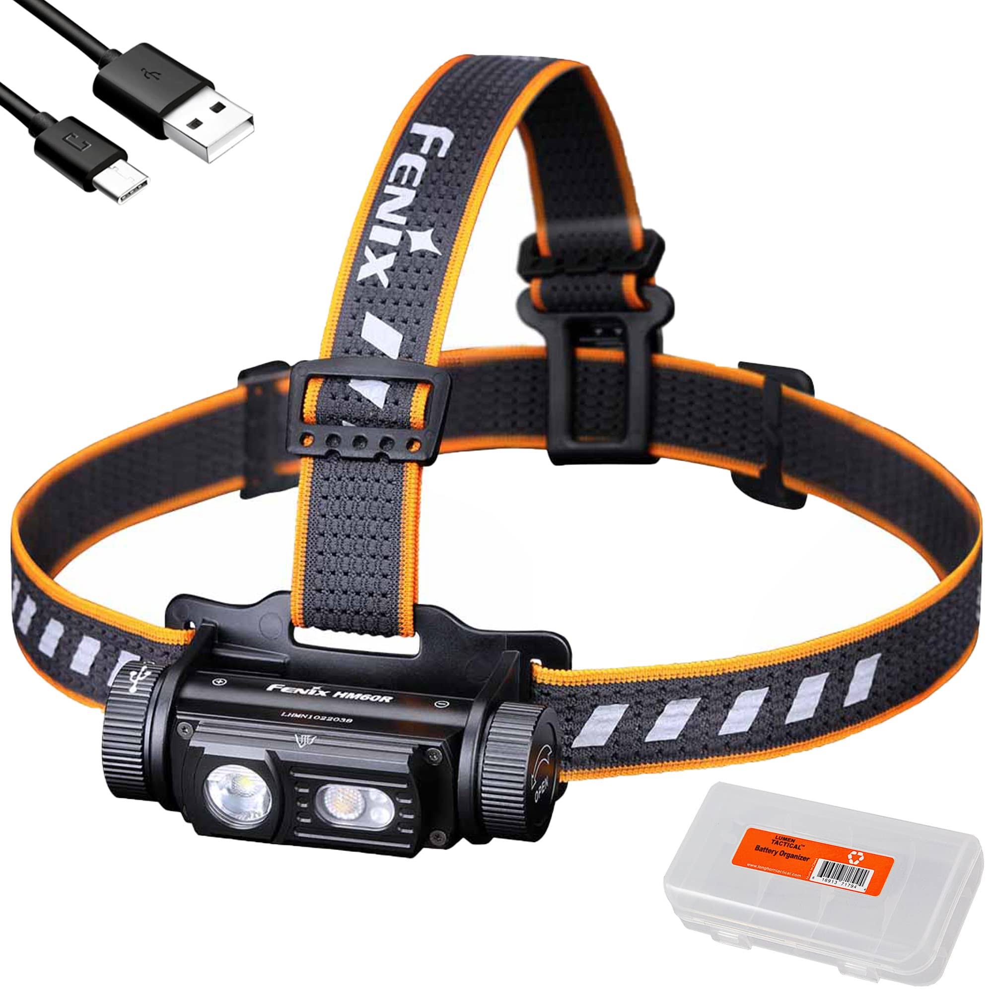 Fenix HM60R HEADLAMP, 1200 Lumen USB-C Rechargeable with Flood Light, Red Light and LumenTac Organizer