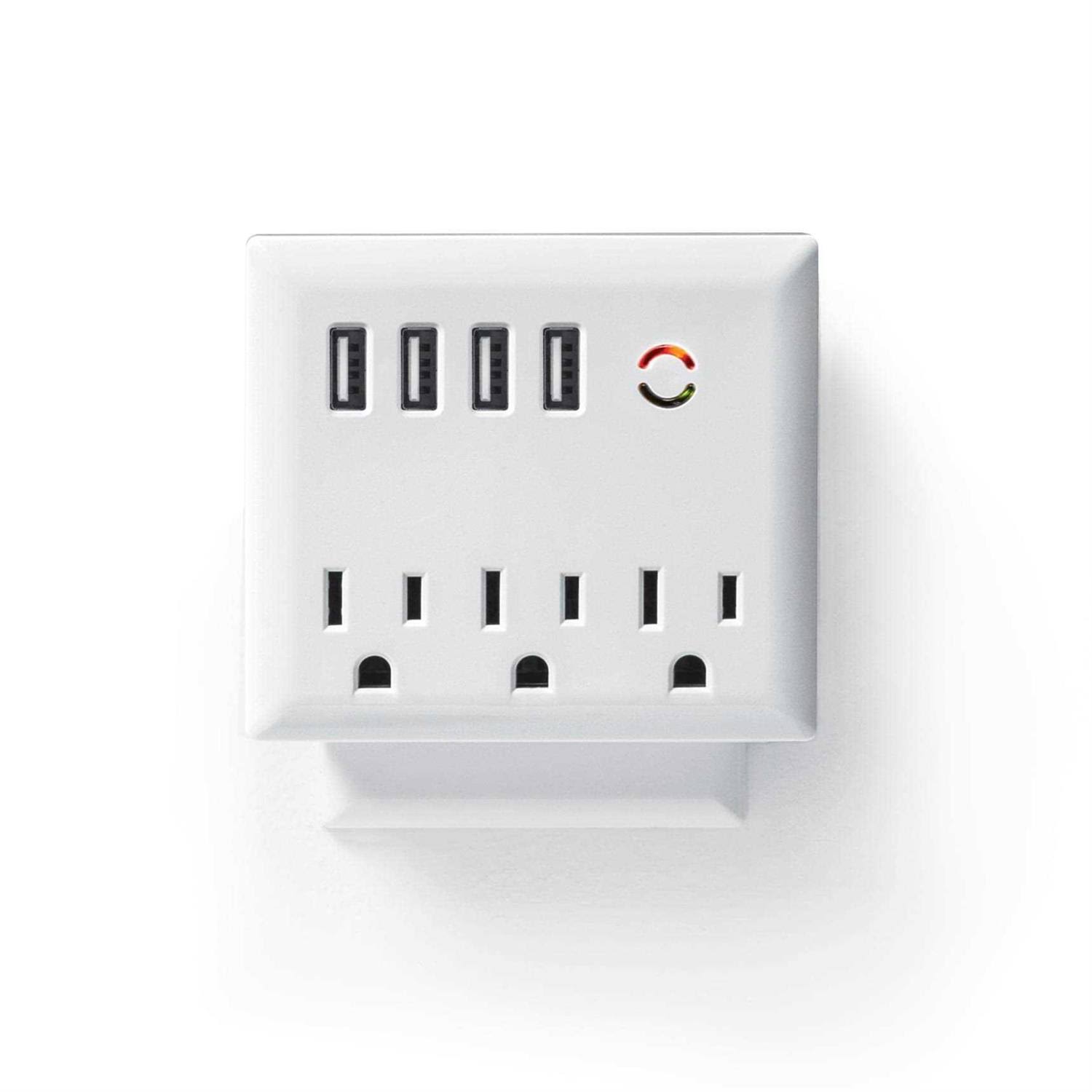 Merkury Innovations Surge Protector 4.2A USB Wall Charger 3-Outlet Extender 4 USB Ports & Phone Stand- White- 1 Each
