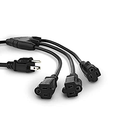 Colsen 25ft Power Extension Cord 3 Prong, 6 NEMA 5-15R Female Socket- Red LED Indicator, 16 Gauge SJTW Cable Male to Female Con