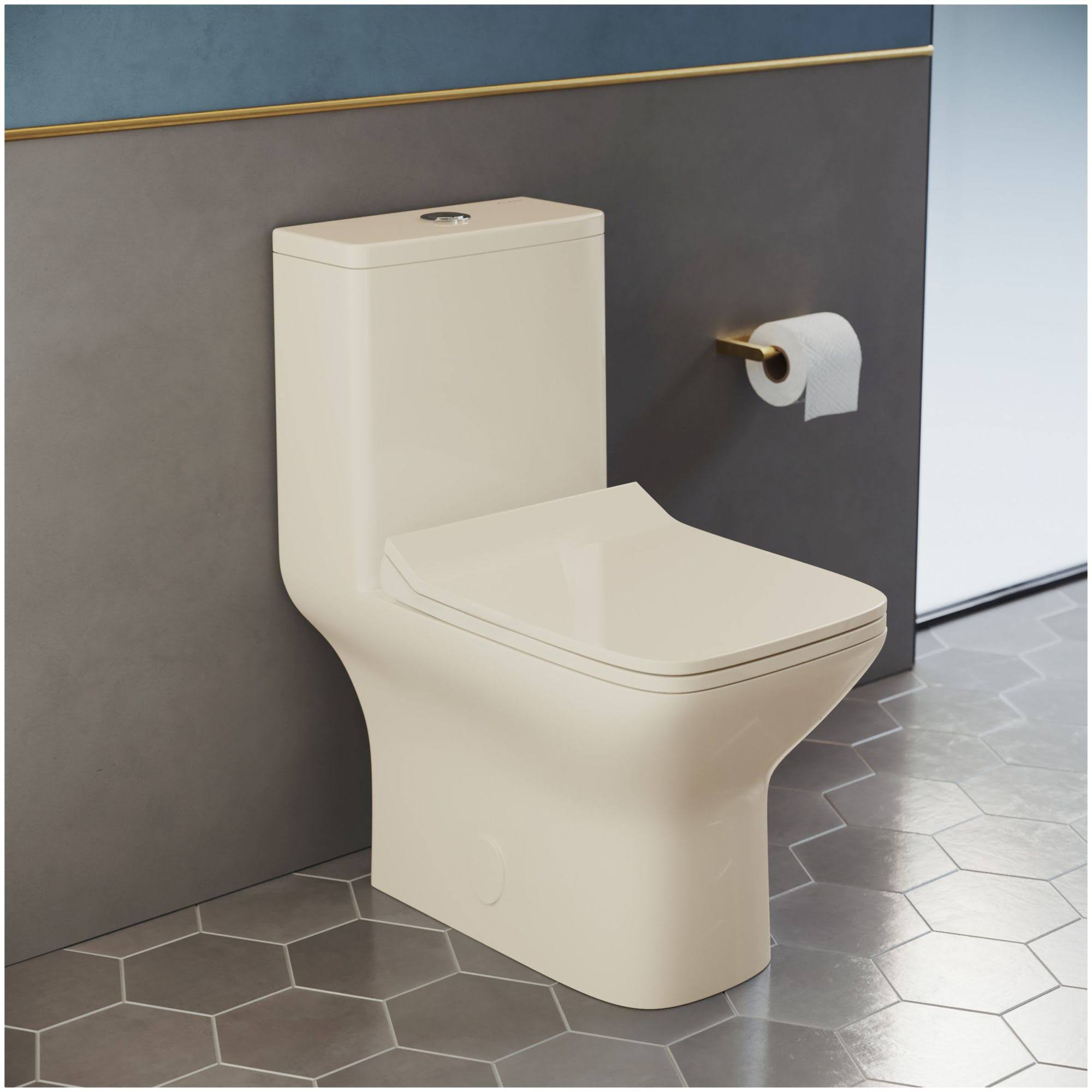 Swiss Madison Carre One Piece Square Toilet Dual Flush 1.1/1.6 GPF in Bisque
