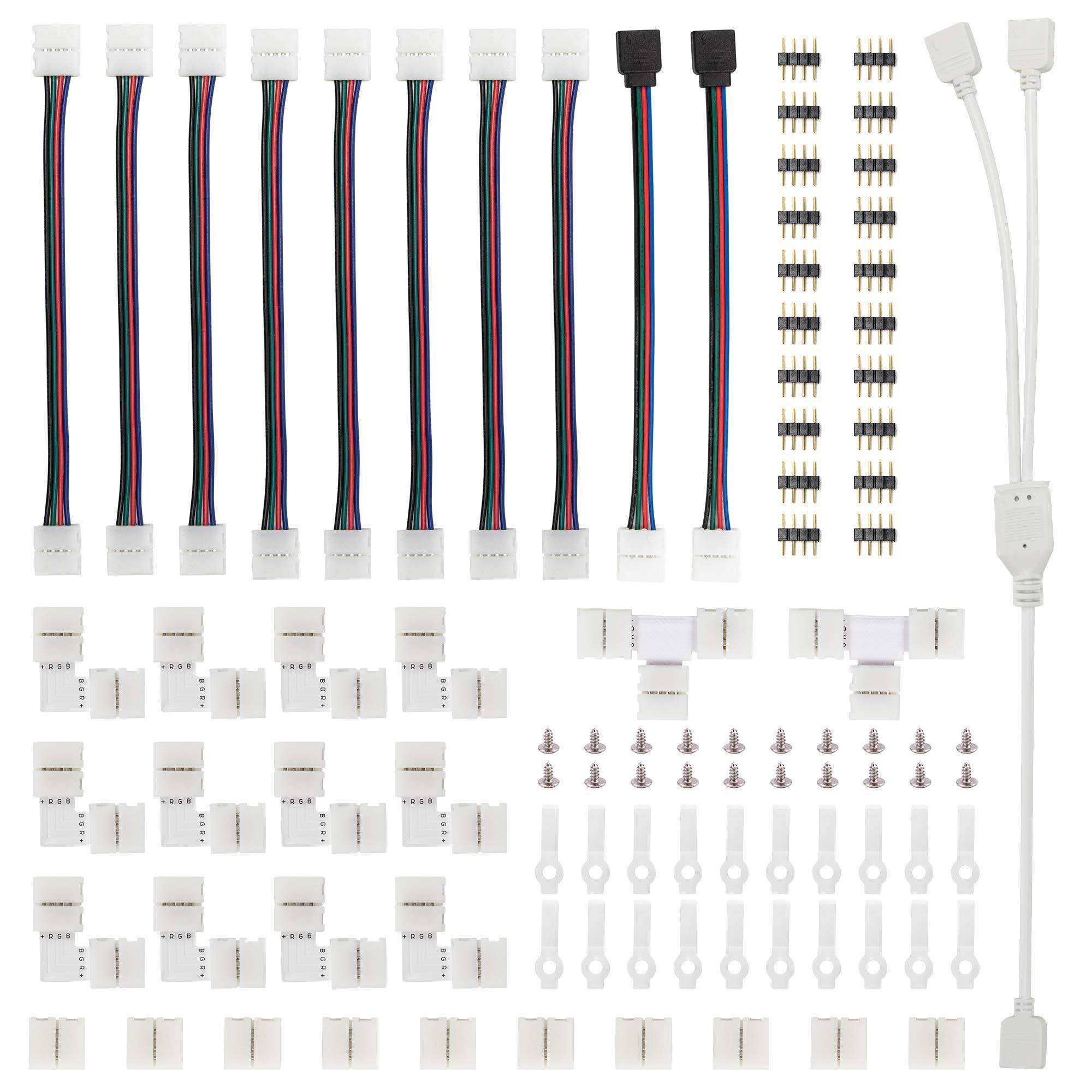 FUMENTON LED Strip Connector Kit for 5050 10mm 4Pin,Includes 8 Types of Solderless LED Strip Accessories,Provides Most Parts for DIY