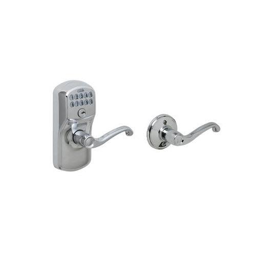 Schlage Plymouth- Keypad Entry with Auto-Lock Door Satin Nickel Flair Lever