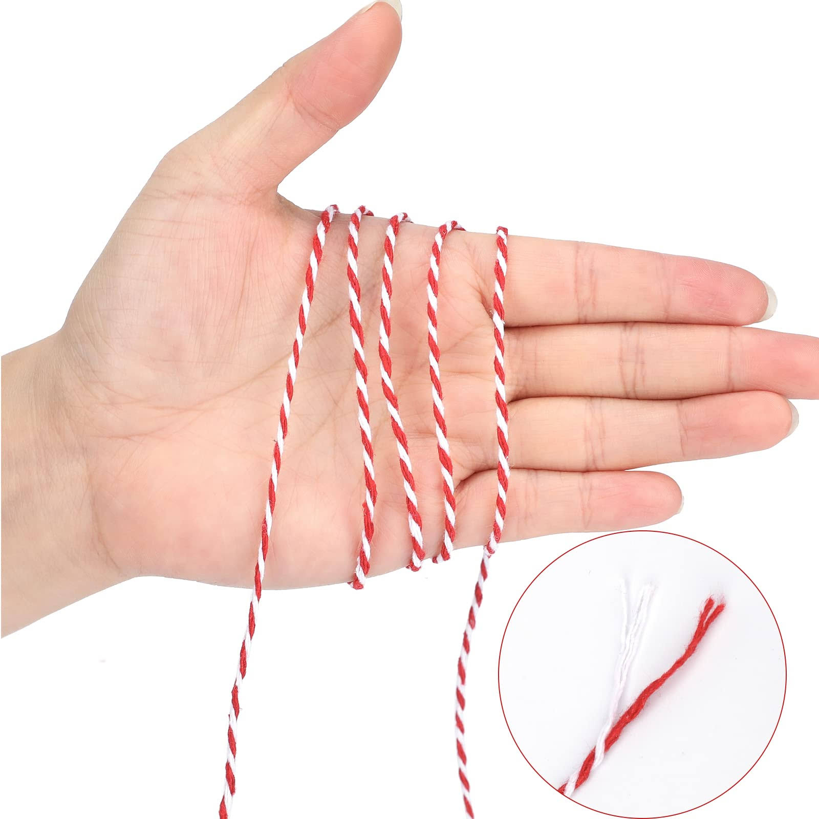 KINGLAKE 328 Feet Christmas Red White Gift Twine String Cotton Bakers Twine Crafts Gift Twine Durable Packing String