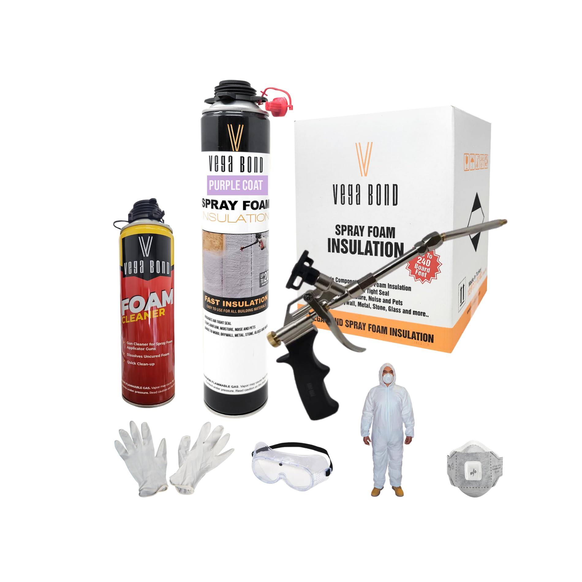 Vega Bond SF001 1-Pack with Set, Premium Single Component, Self Expanding, Purplecoat Closed Cell Insulation Spray Foam, Acoustic Spray (20 Board