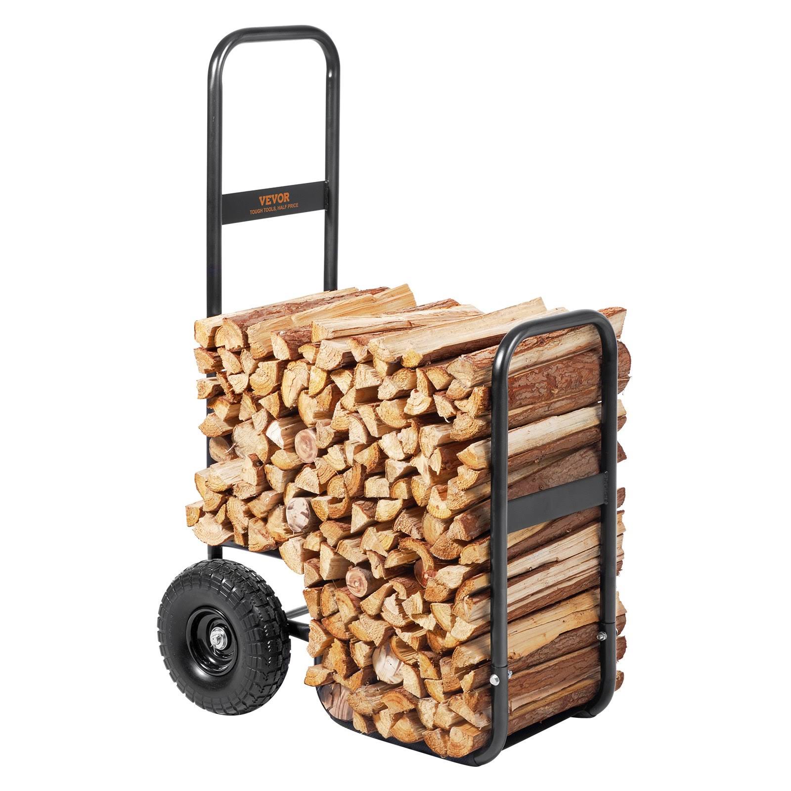 VEVOR Firewood Log Cart, 250 lbs Capacity, Outdoor and Indoor Wood Rack Storage Mover with PU Wheels & Waterproof Cloth, Heavy Duty Steel Dolly