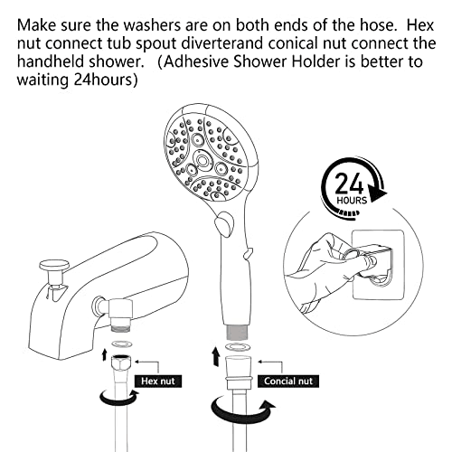 PROOX All Metal Tub Spout with Diverter, 6 Settings Hand Held Shower with On/Off Pause Switch, Bathtub Faucet with Sprayer Chrome