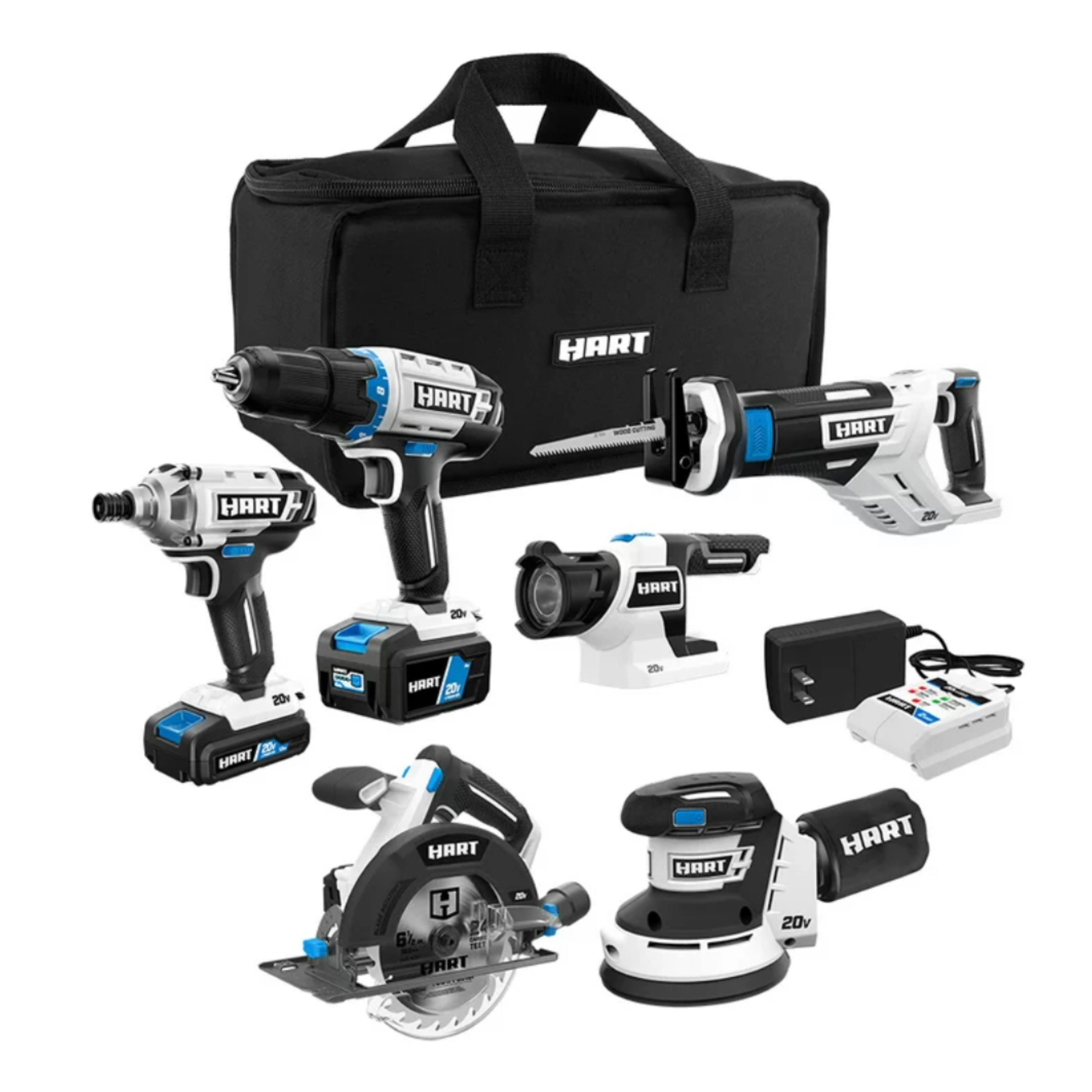 Hart 20-Volt Cordless 6-Tool Combo Kit 4.0Ah & 1.5Ah Lithium-Ion Batteries