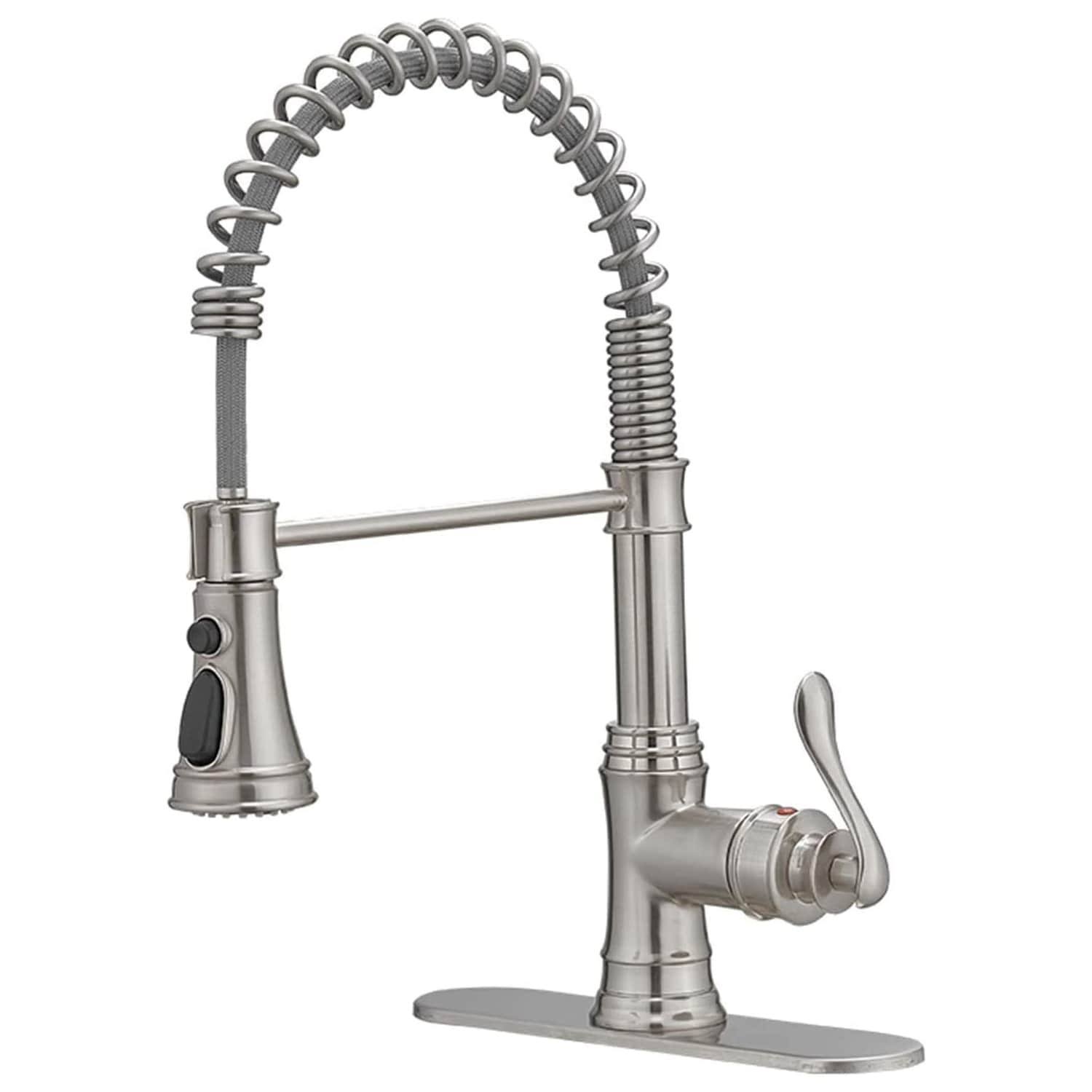 BWE Single-Handle Pull-Down Sprayer 3 Spray High Arc Kitchen Faucet with Deck Plate in Brushed Nickel