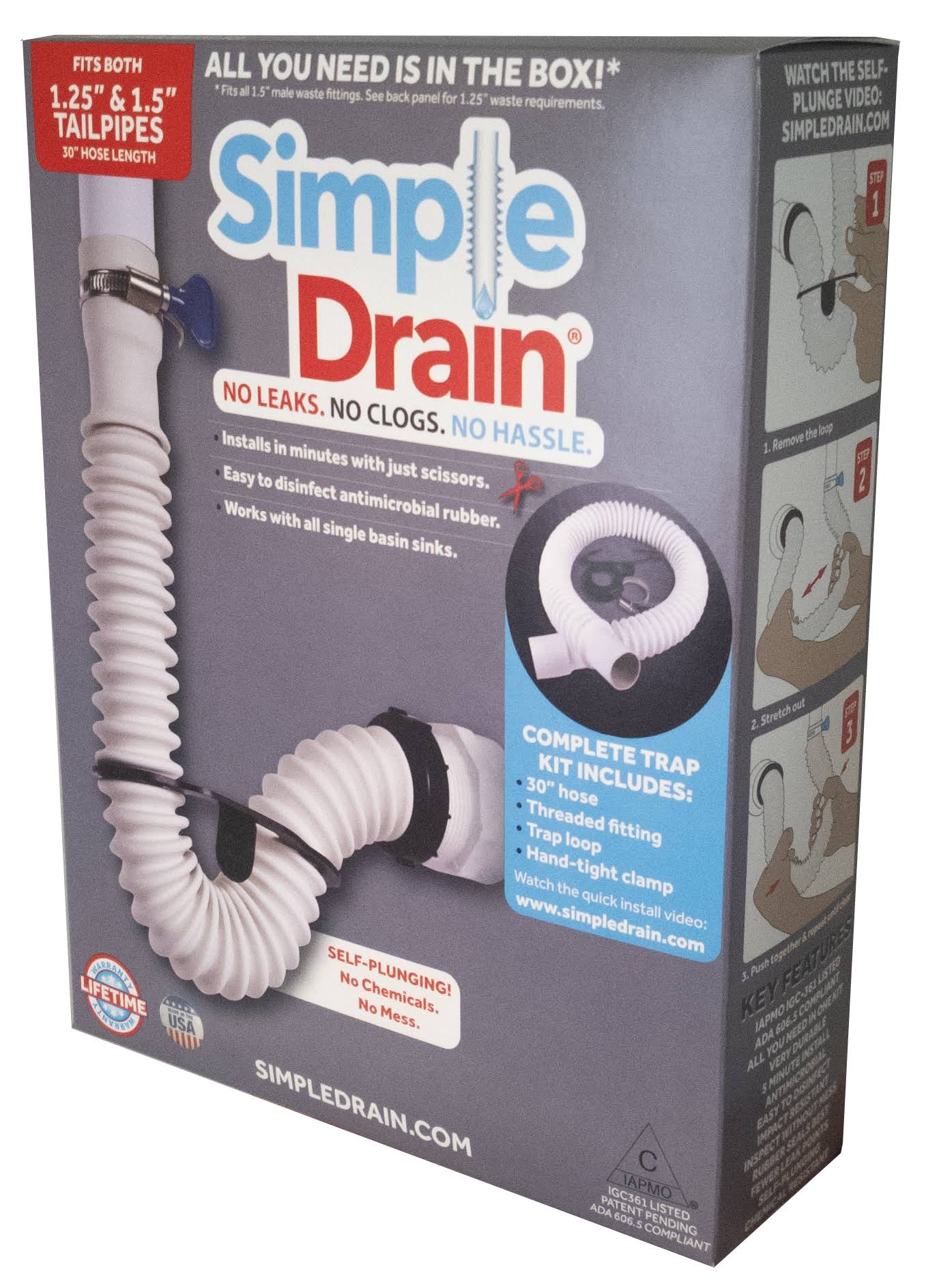 Simple Drain-Flexible Rubber P-Trap, S-Trap Offset Trap, White