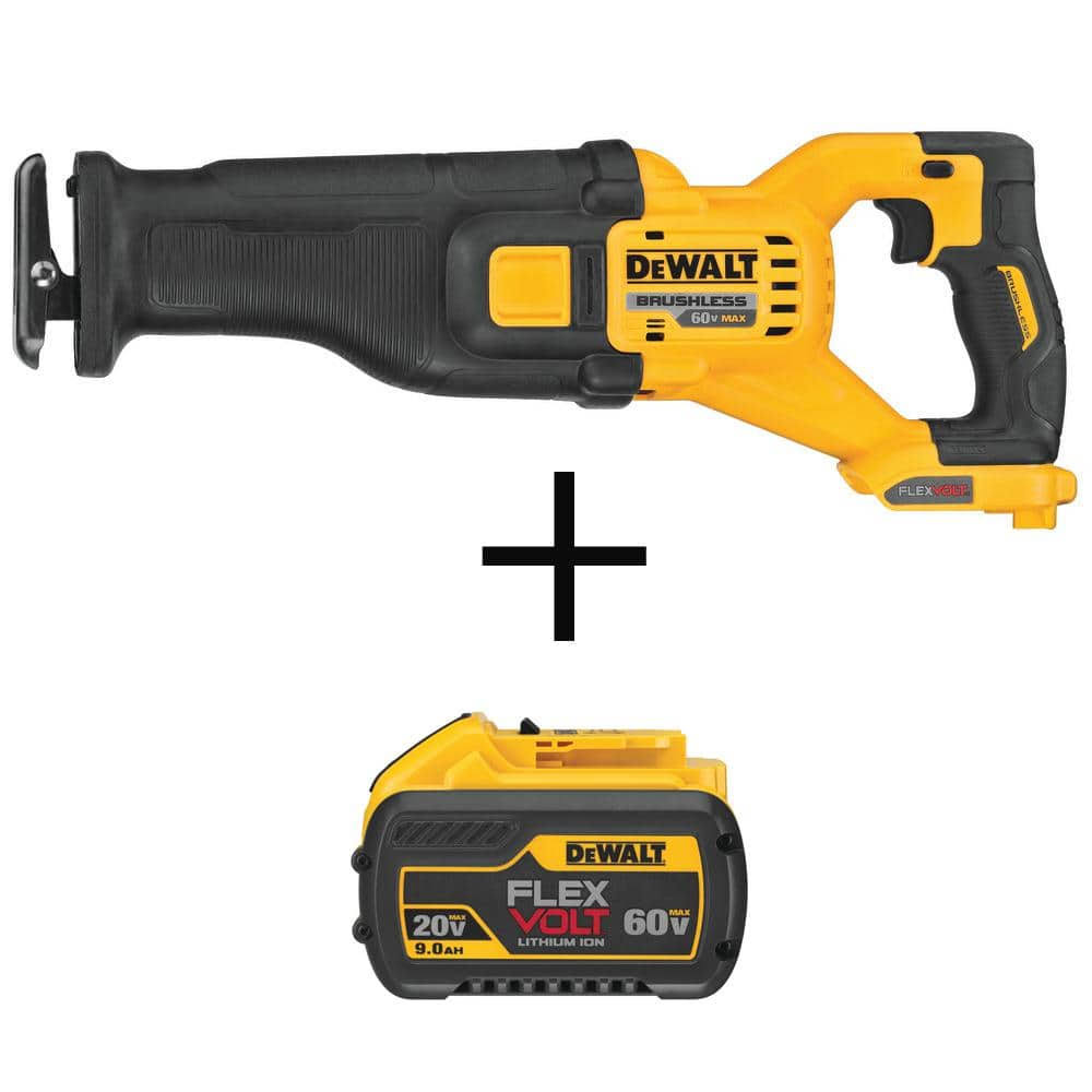 DeWalt FLEXVOLT 60-Volt Max Li-ion Cordless Brushless Reciprocating Saw with FLEXVOLT 20V/60V Battery Pack 9.0 Ah (Tool-Only)