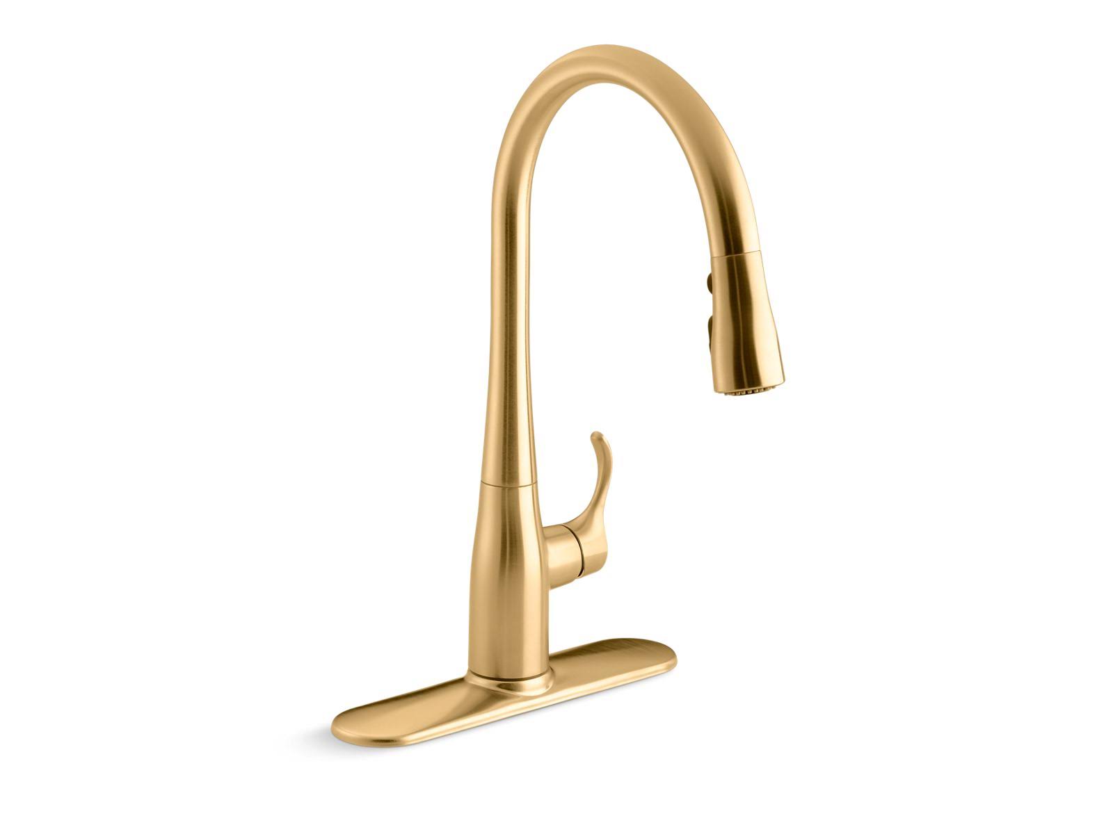 Kohler K-596-2MB Vibrant Brushed Moderne Brass Simplice Pull-Down Kitchen Sink Faucet with three-function Sprayhead