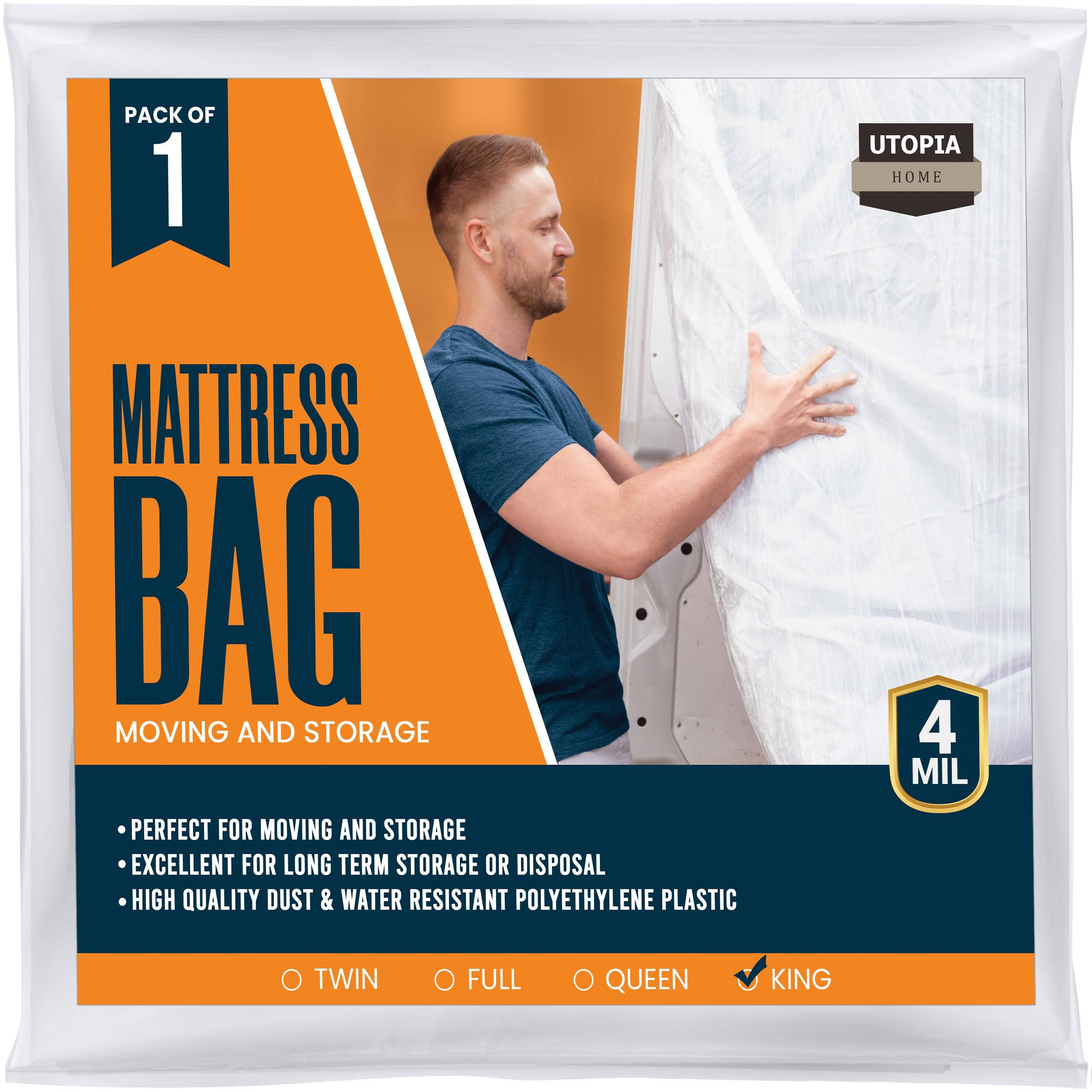Utopia Home Mattress Bag for Moving and Storage (King)- 4 Mil Thick Plastic Mattress Cover- Mattress Storage Bag