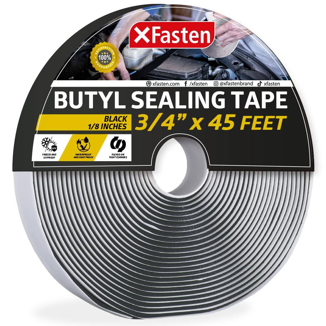 XFasten Black Butyl Seal Tape, 3/4 inch x 45 Feet, 1/8 inch Thick, Leak Proof Putty Tape for RV Repair, Window, Boat Sealing, Glass and EDPM Rubber