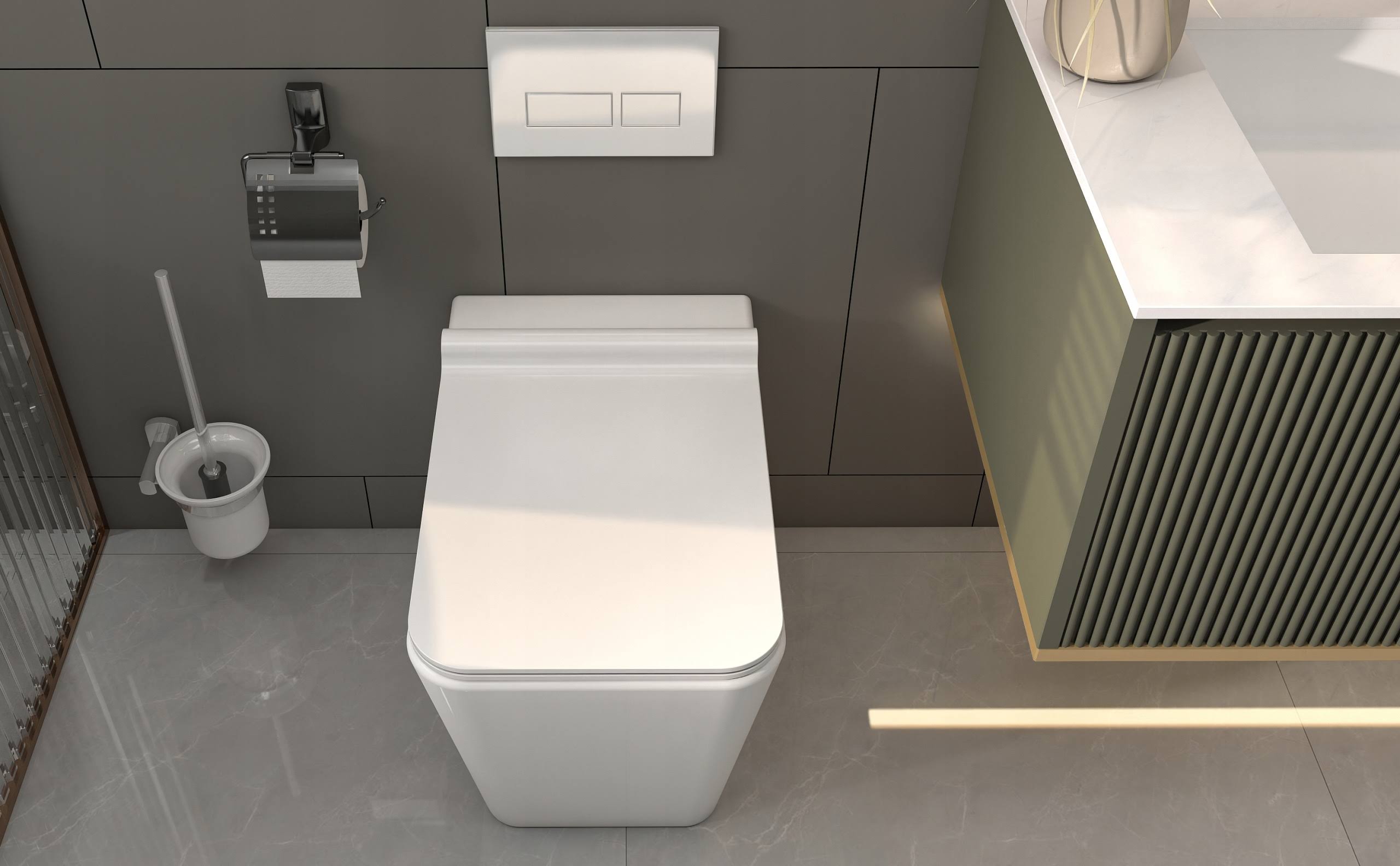 MEJE Back to Wall Toilet, Square Elongated One-Piece Toilet, Dual-Flush,Glossy White (Seat Included), Size: 21.9 x13.86x16.02 Inches (Large*W*H)