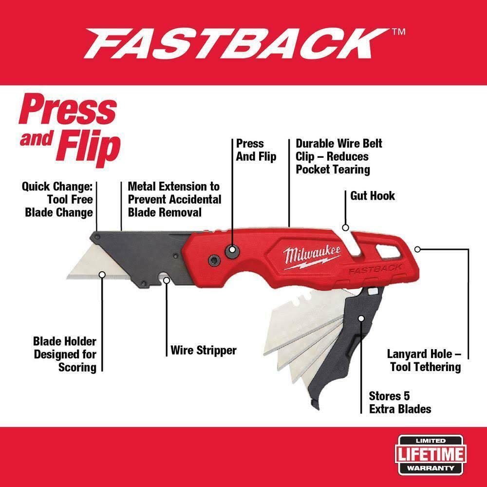 Milwaukee 48-22-1502 Fastback Folding Utility Knife w/ Blade Storage