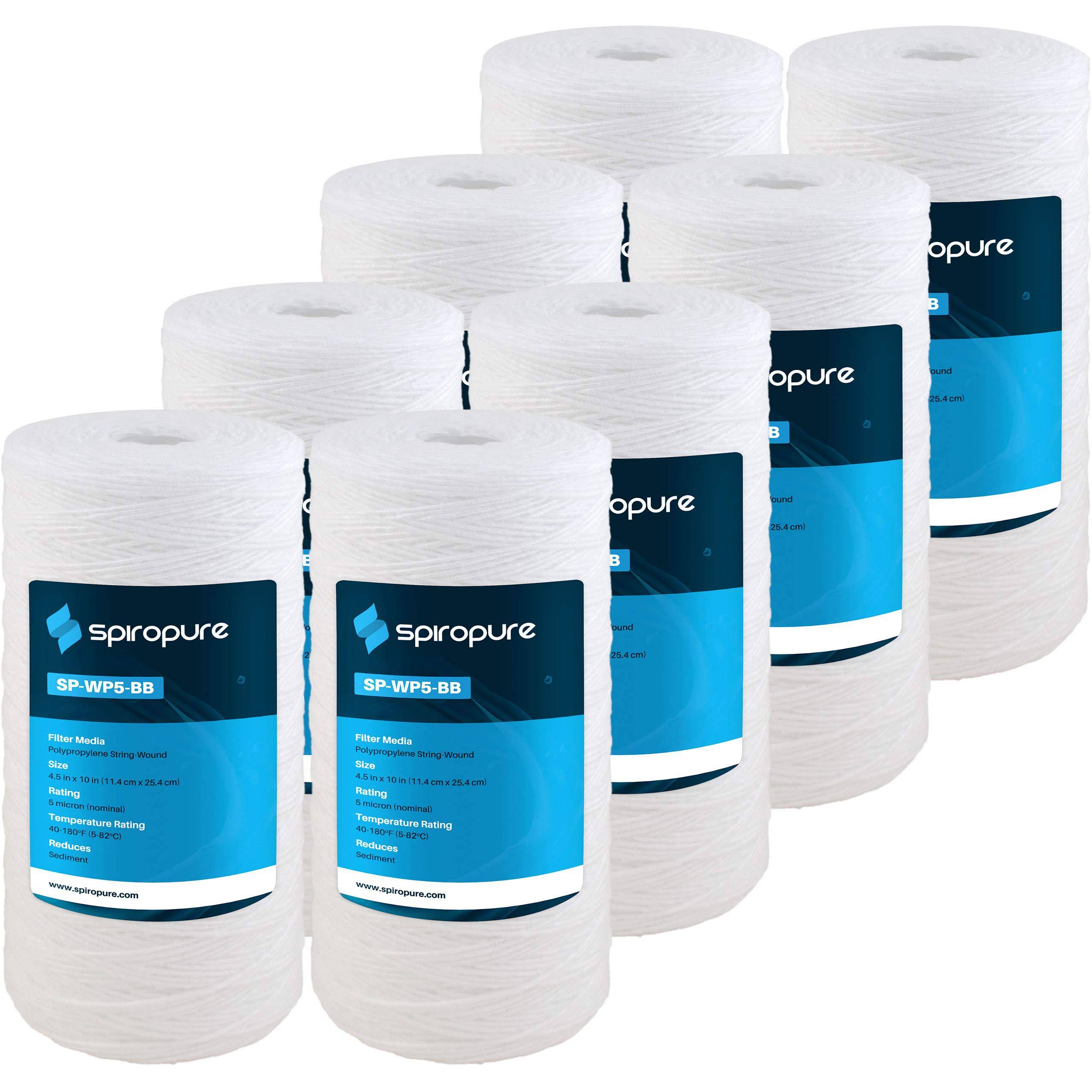 SpiroPure 10'' x 4.5'' String Wound Sediment Water Filter, 5 Micron (8 Pack)