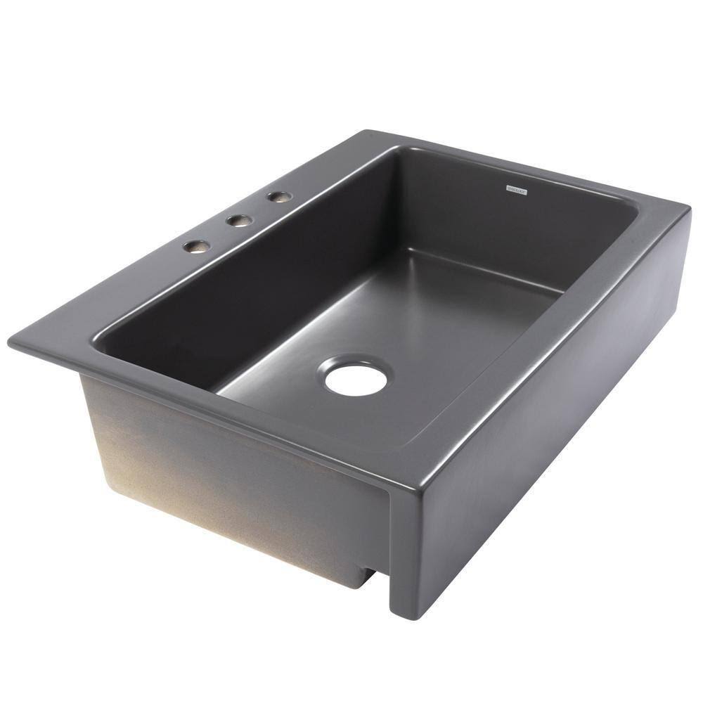 Sinkology Josephine 34 in. 3-Hole Quick-Fit Drop-In Farmhouse Single Bowl Matte Gray Fireclay Kitchen Sink