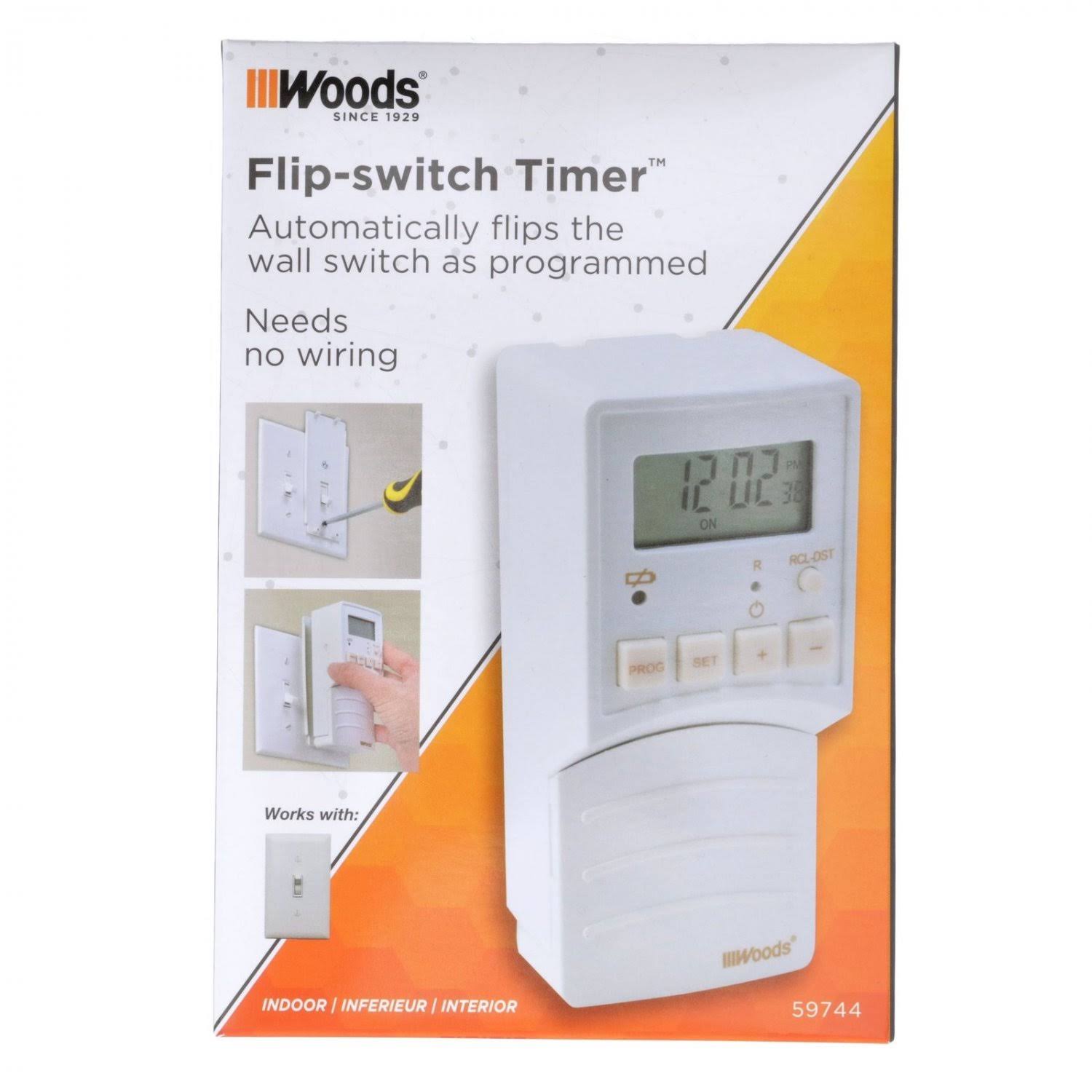 Woods Flip-Switch Battery Operated Digital Timer, White