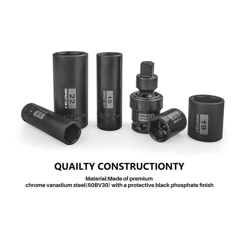 SEKETMAN 3/8-Inch Drive Impact Socket Set,49 Pieces,SAE/Metric,Deep/Shallow,(5/16