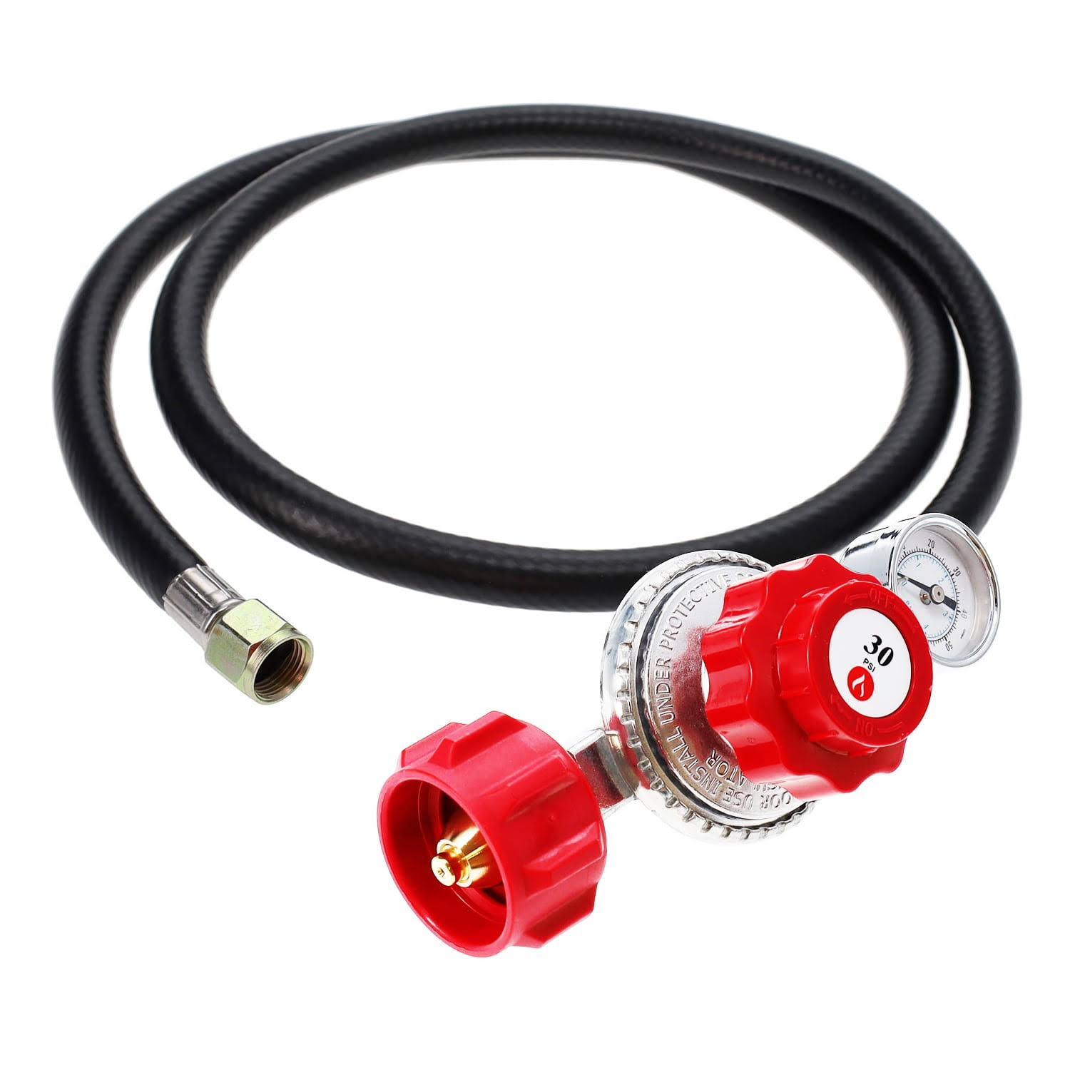 Gasone 4 ft Propane Regulator and Hose 0-30psi with PSI Gauge- Red QCC