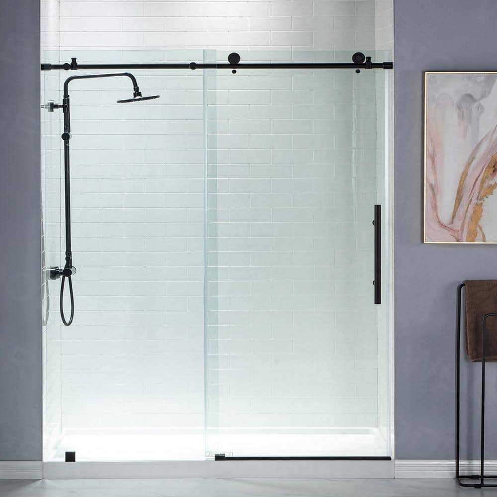 Woodbridge Austin 44 in. to 48 in. x 76 in. Frameless Sliding Shower Door with Shatter Retention Glass in Matte Black Finish
