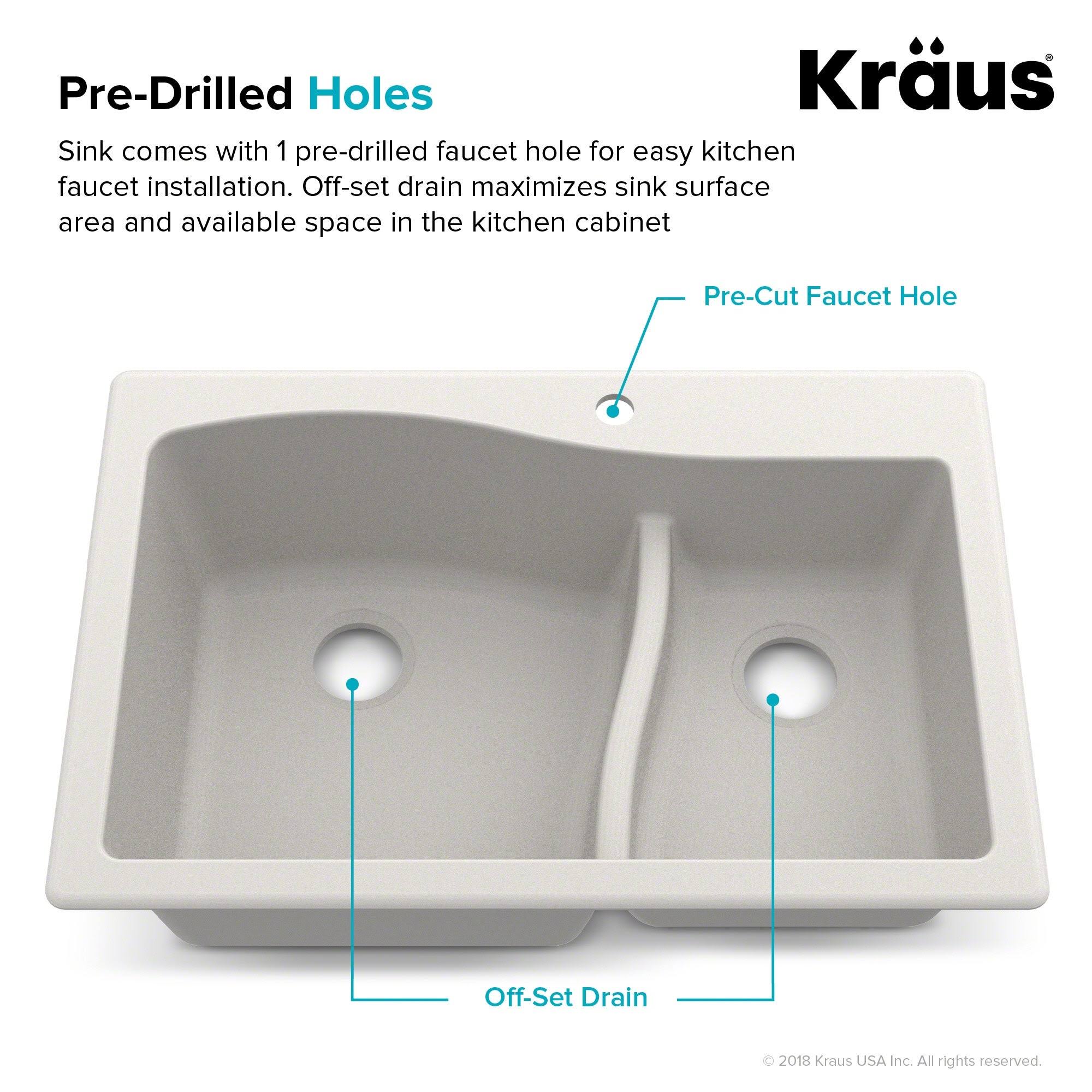 Kraus Quarza Dual Mount 60/40 Double Bowl Granite Kitchen Sink