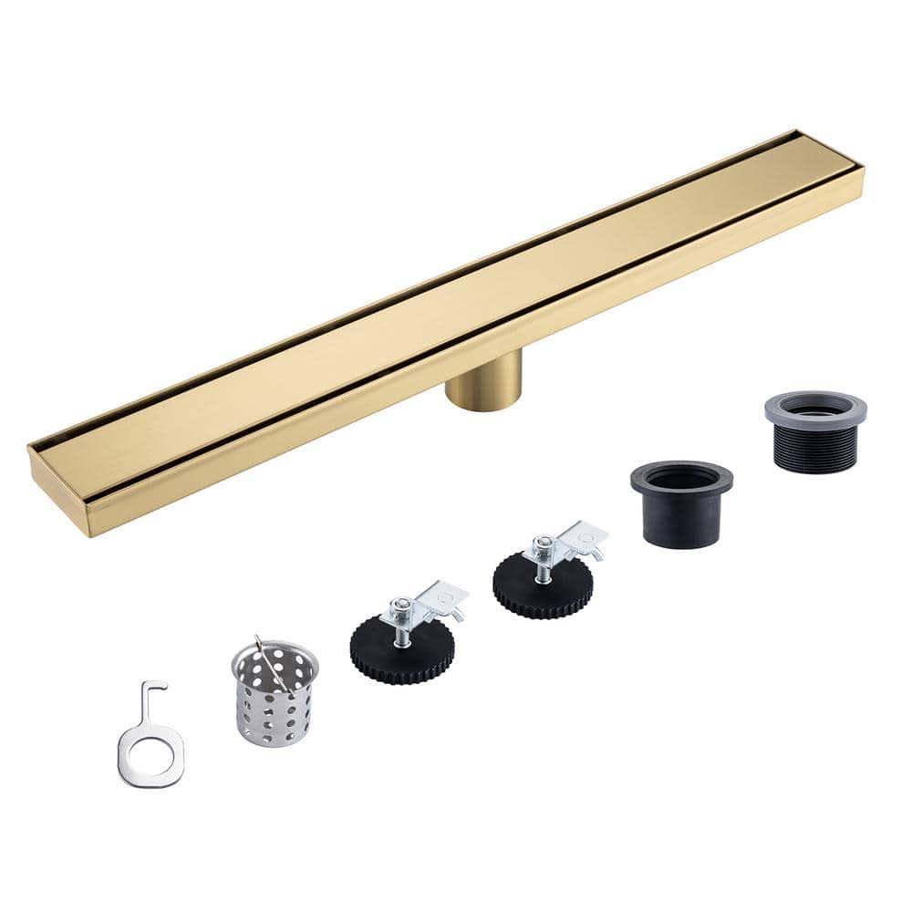 Rainlex 24 in. Stainless Steel Linear Shower Drain with Tile-In Cover in Brushed Gold