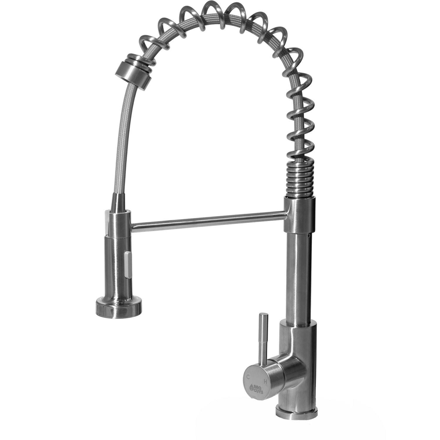 BBQGuys Signature Stainless Steel Outdoor Single Handle Pre-Rinse Coil-Spring Hot/Cold Faucet- Traditional- Bbq-k102, Silver