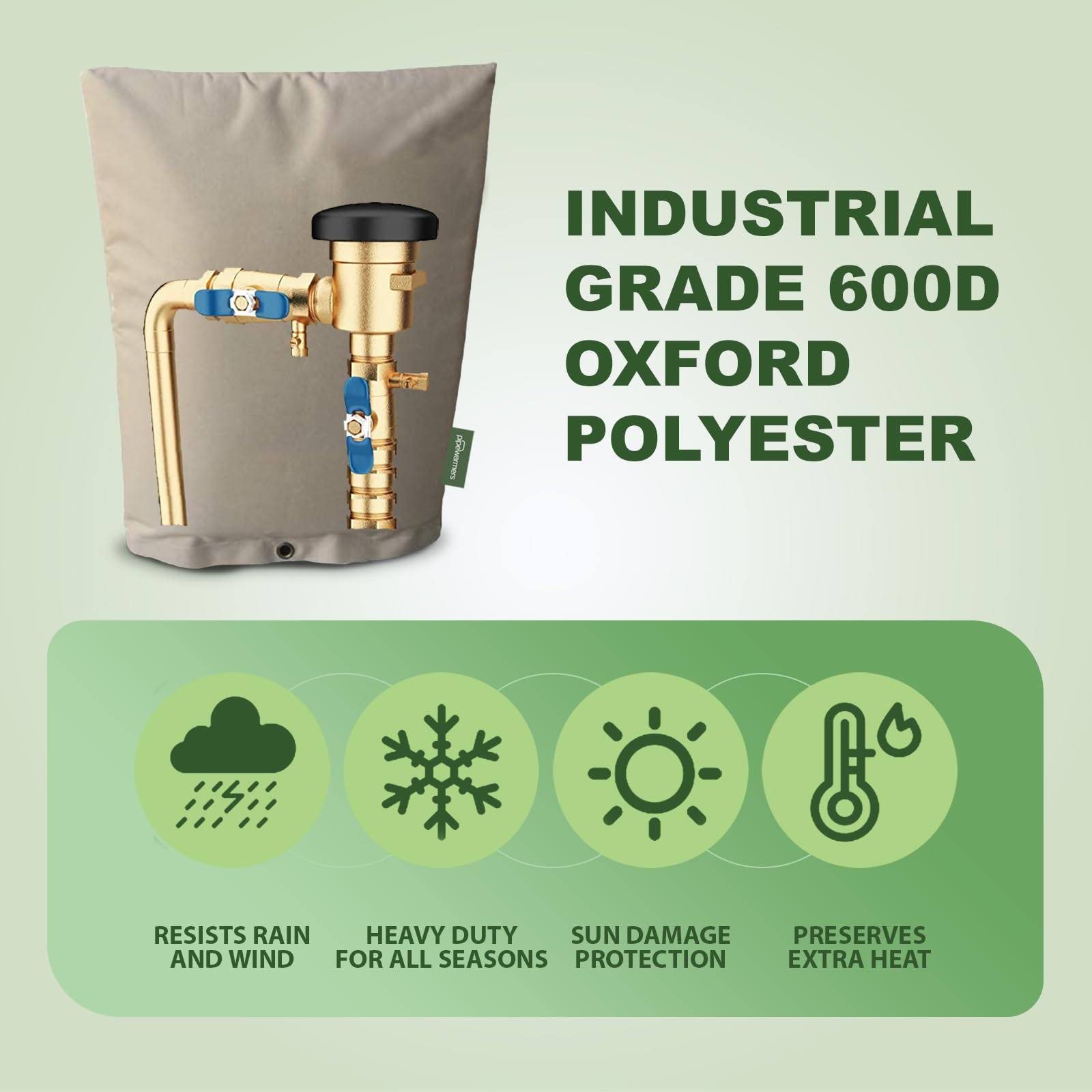 PipeWarmers The Original Pipe Insulation Cover (5 ?F) Winter Pipe Insulation (UV-Coated),Pump Cover, Sprinkler Irrigation Valve Cover, Backflow