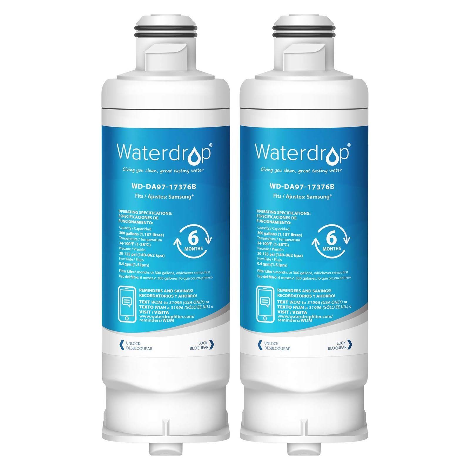 Waterdrop DA97-17376B Refrigerator Water Filter, Compatible with Samsung Da97-17376b, DA97-08006C, HAF-QIN, HAF-QIN/EXP, Pack of 2