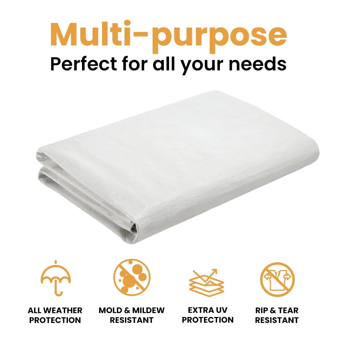 WHITEDUCK Super Heavy Duty Poly Tarp 10 Mil- White Color- Thick Waterproof, UV Resistant, Rip and Tear Proof Tarpaulin with Grommets and Reinforced