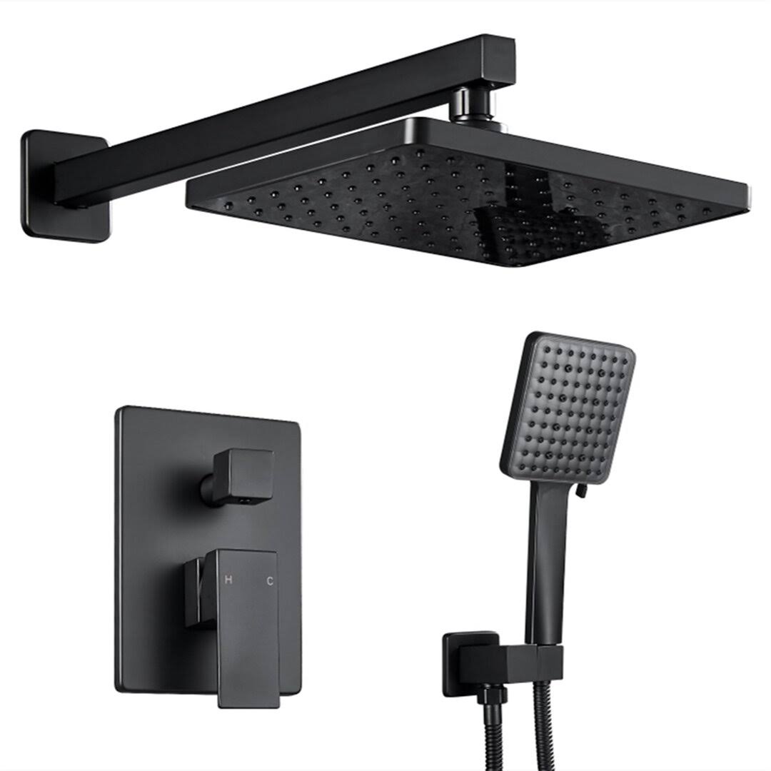 ELLO&ALLO 2-Handle 2--Spray of Rain Shower Faucet and Handshower Combo Kit with Rectangle Shower Head in Black (Valve Included)
