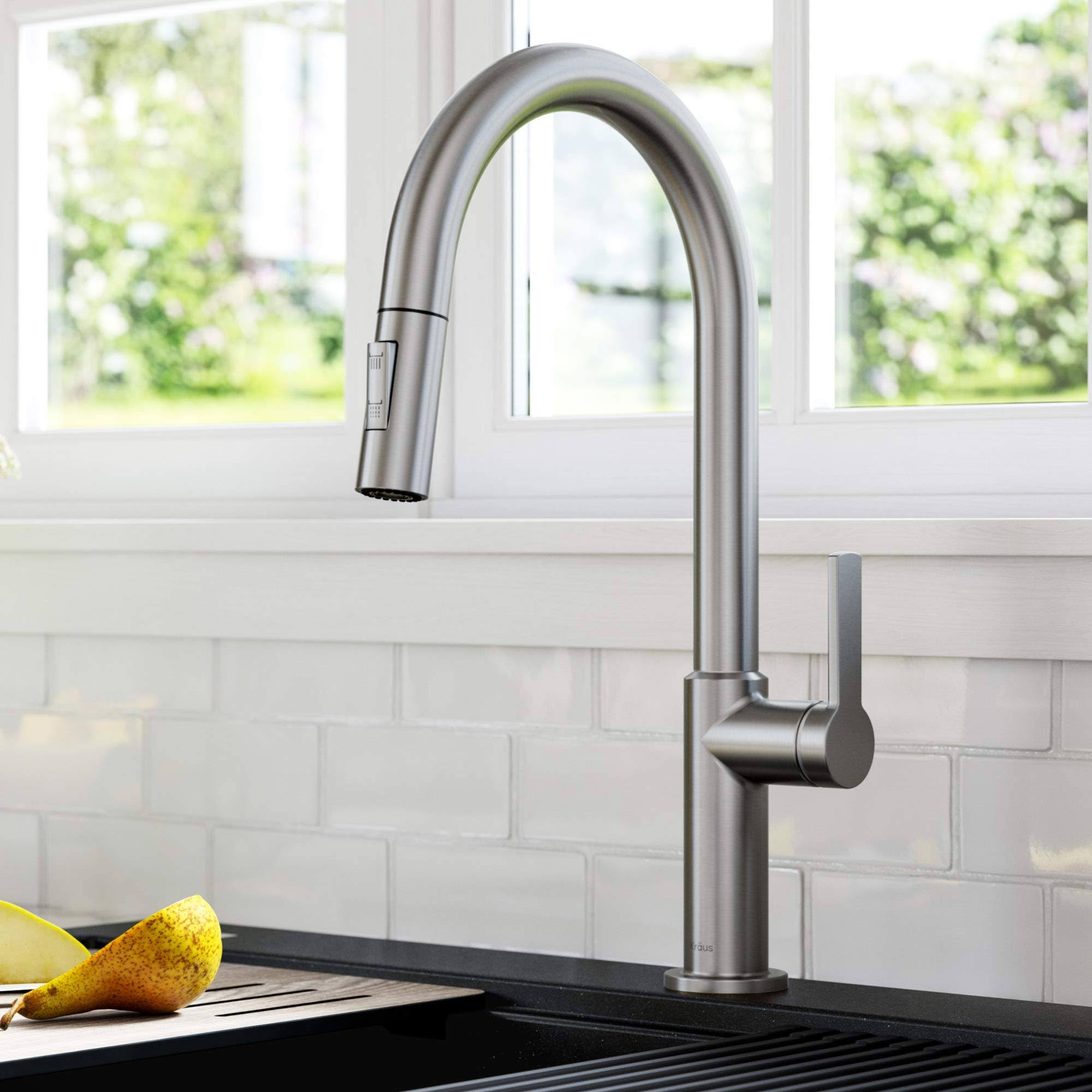 Kraus Oletto Spot Free Stainless Steel Single Handle Pull-Down Kitchen Faucet | KPF-2820SFS