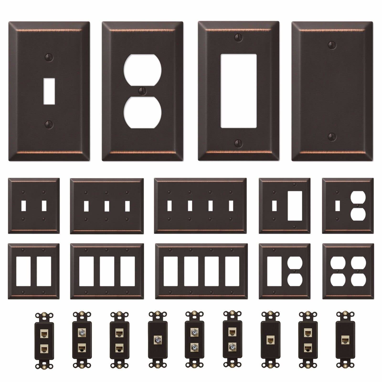Oil Rubbed Bronze Wall Switch Plate Outlet Cover Toggle Rocker GFI Duplex Outlet (Rocker Quad)