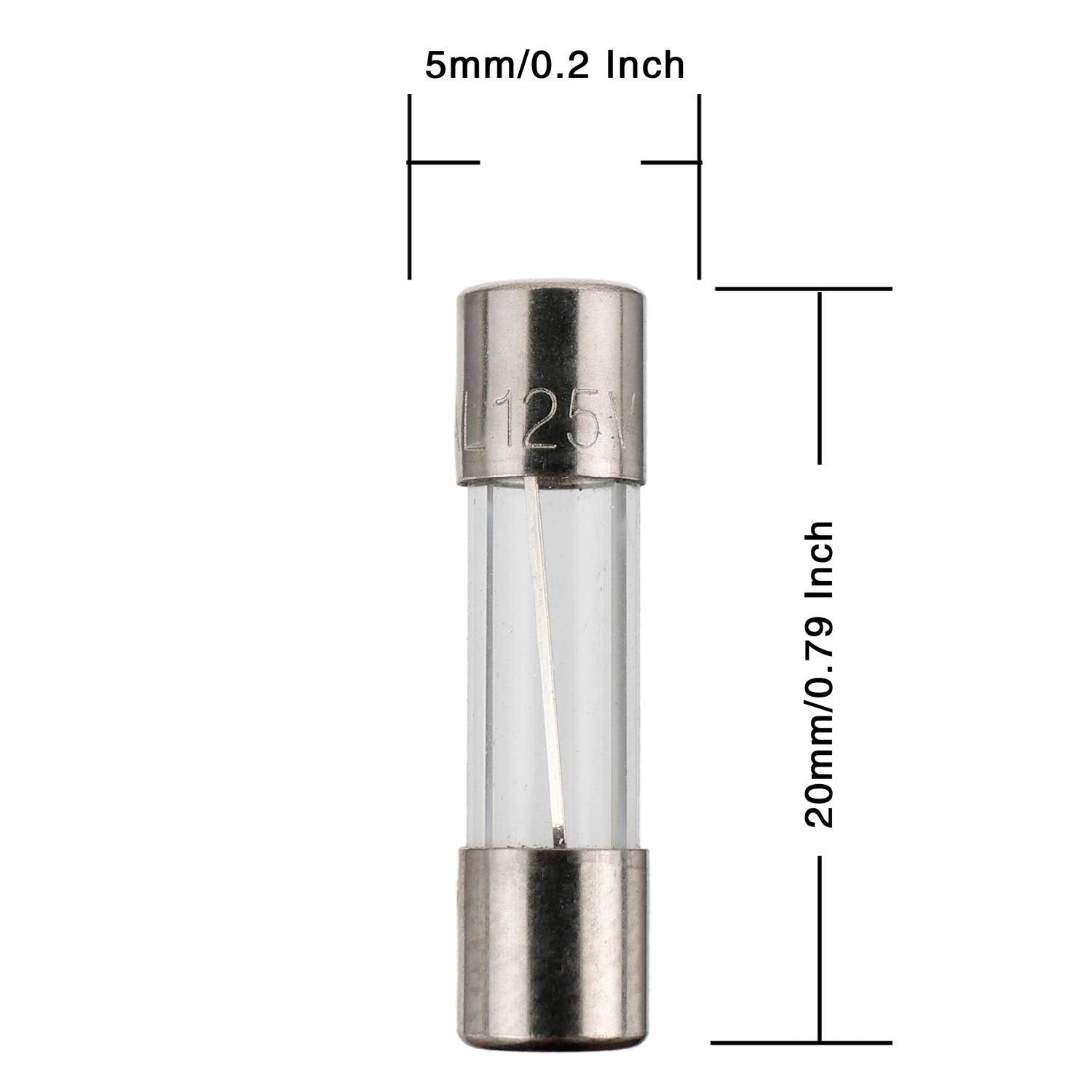 Bojack 6 Values 100 Pcs Fast-Blow Glass Fuses Assortment Kit 3.6x10mm Mini Fuse 125V 2.5 3 5A and 5x20mm 125V 4 5 8A Amp Packag