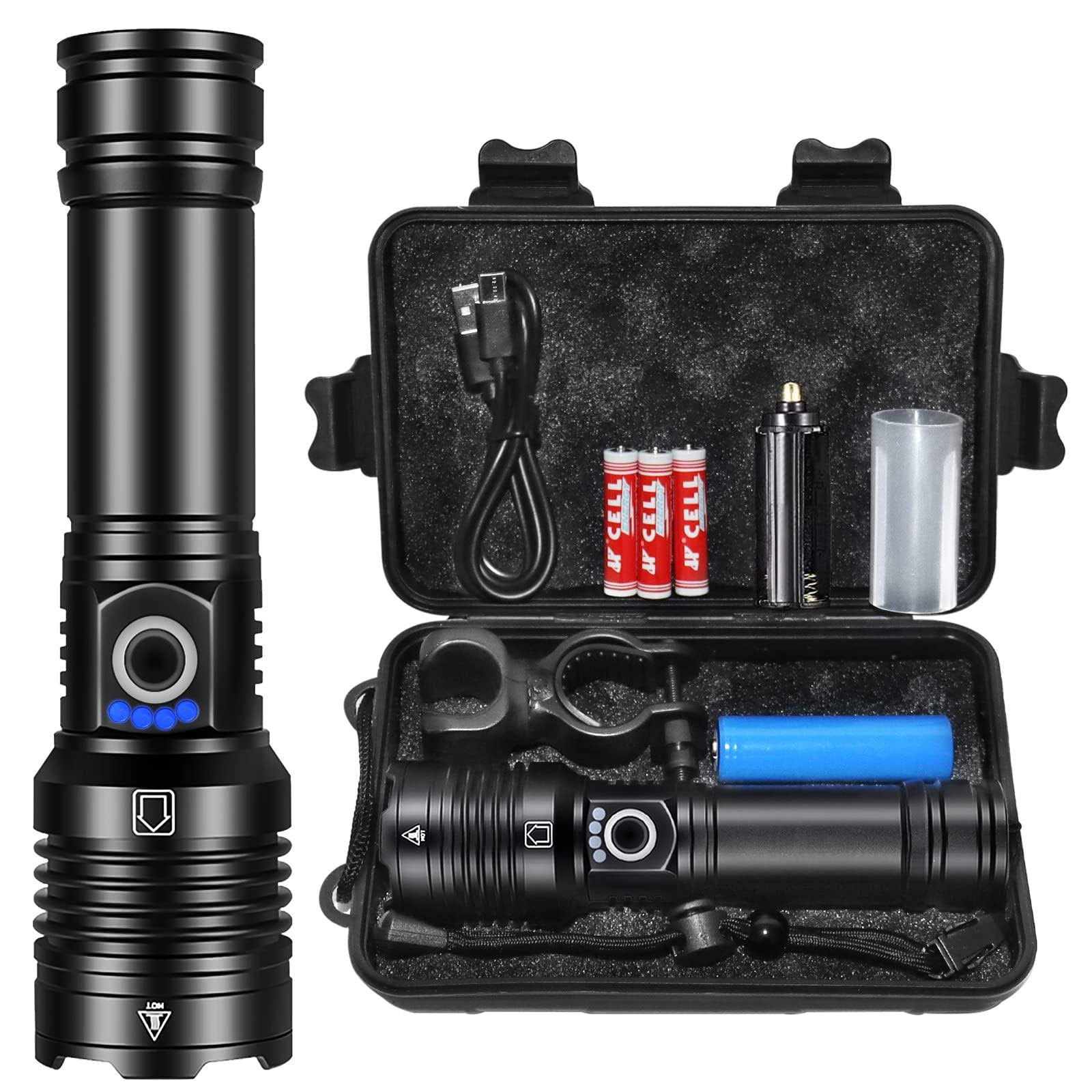 Goodea Flashlights LED High Lumens Rechargeable, 5000 Lumens XHP50 Super Bright Flashlight, High Power Flash Light, 5 Light Modes, Z, Aluminum