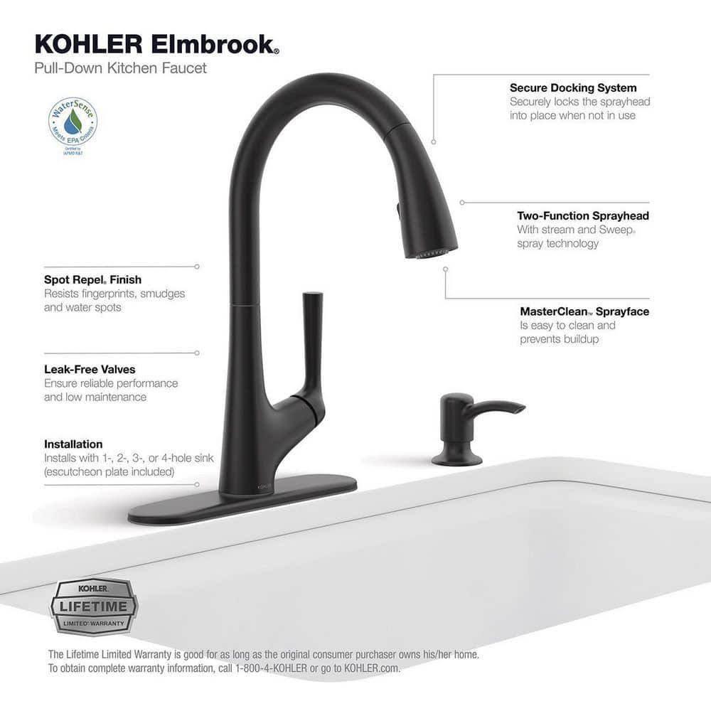 Kohler Elmbrook Single-Handle Pull-Down Sprayer Kitchen Faucet in Matte Black