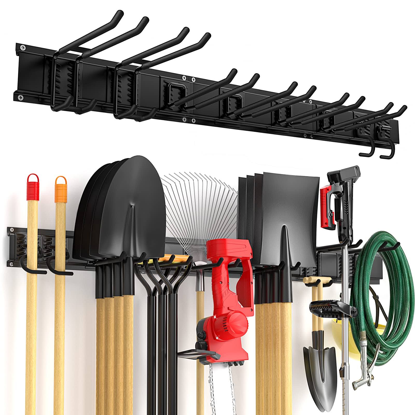 Ailadl Garage Tool Organizer Wall Mount 11 Pcs, Yard Garden Tool Organizer, Adjustable Garage Organizers with 8 Heavy Duty Hooks, Max Load 500lbs