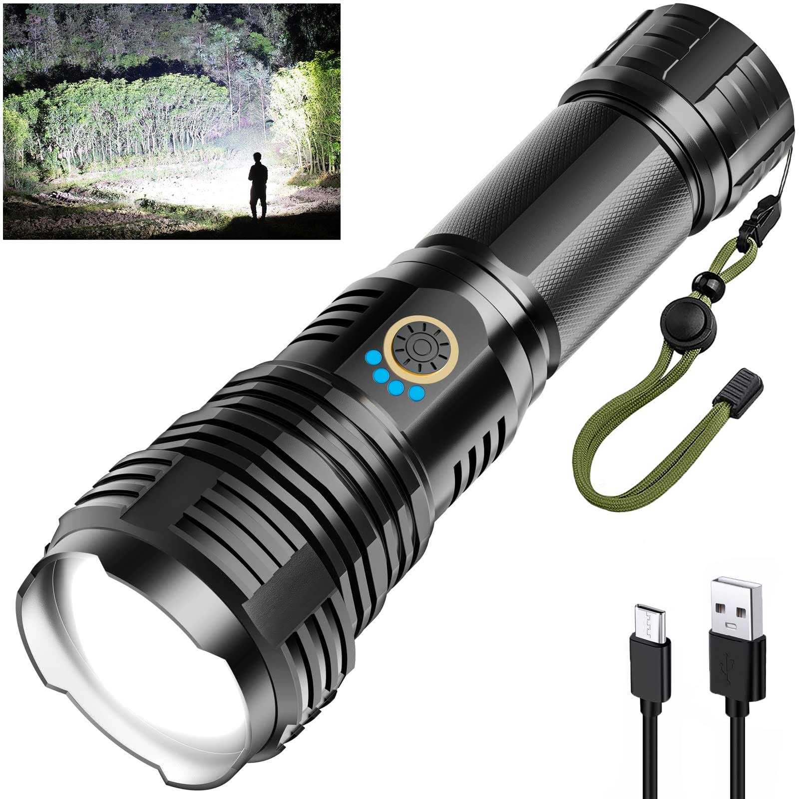 Sinvimes Rechargeable Flashlights 900000 High Lumens, High Power LED Flashlight, XHP70.2 Powerful Tactical Flashlight with Zoomable, 5 Modes, Ipx7