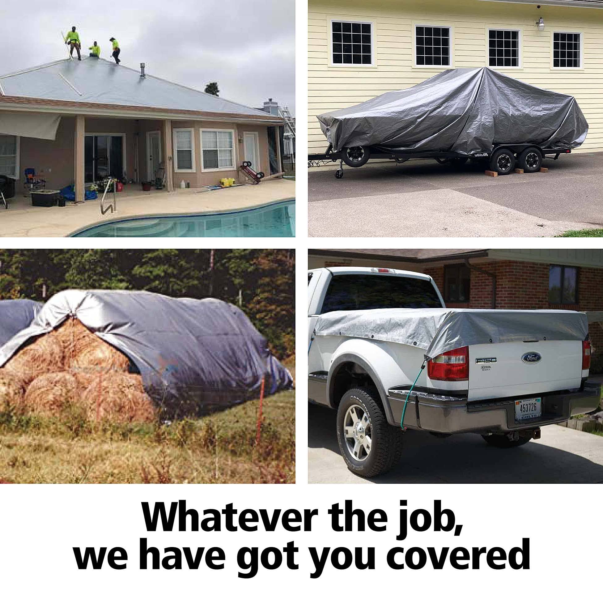 10x10 Heavy Duty Tarp, 10 Mil Thick, High Durability, Tear & Fade Resistant, UV Treated, Grommets Every 18 Inches (10' x '10')