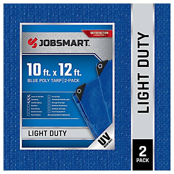 JobSmart 10 ft. x 12 ft. Light-Duty Poly Tarps, Blue, 2-Pack