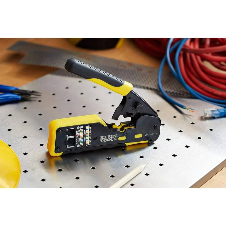 Klein Tools VDV226-110 Ratcheting Modular Cable Crimper / Wire Stripper / Wire Cutter, for RJ11/RJ12 Standard and RJ45 Pass-Thru Connectors
