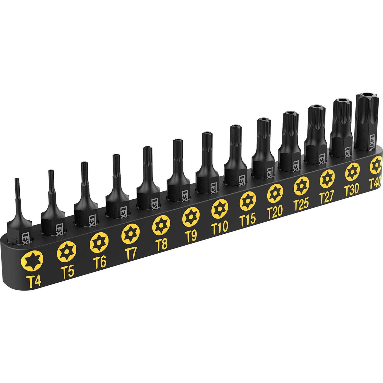 LEXIVON Tamper Proof Torx Bit Set, Premium S2 Alloy Steel | 13-Piece Security Star Bits, T4- T40 | Precision CNC Machined (lx-301)