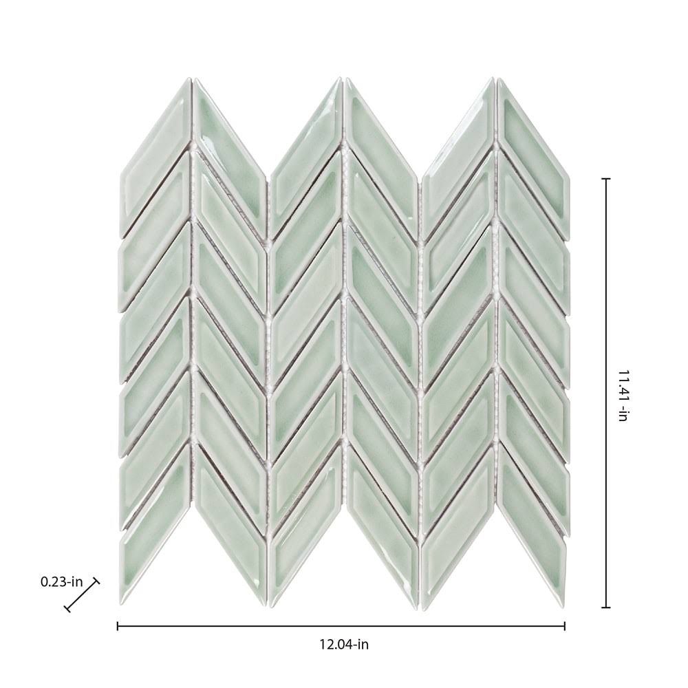 Boutique Portofino Glazed Ceramic Chevron Patterned Wall Tile- Sage Mosaic Green- 12 x 12 in