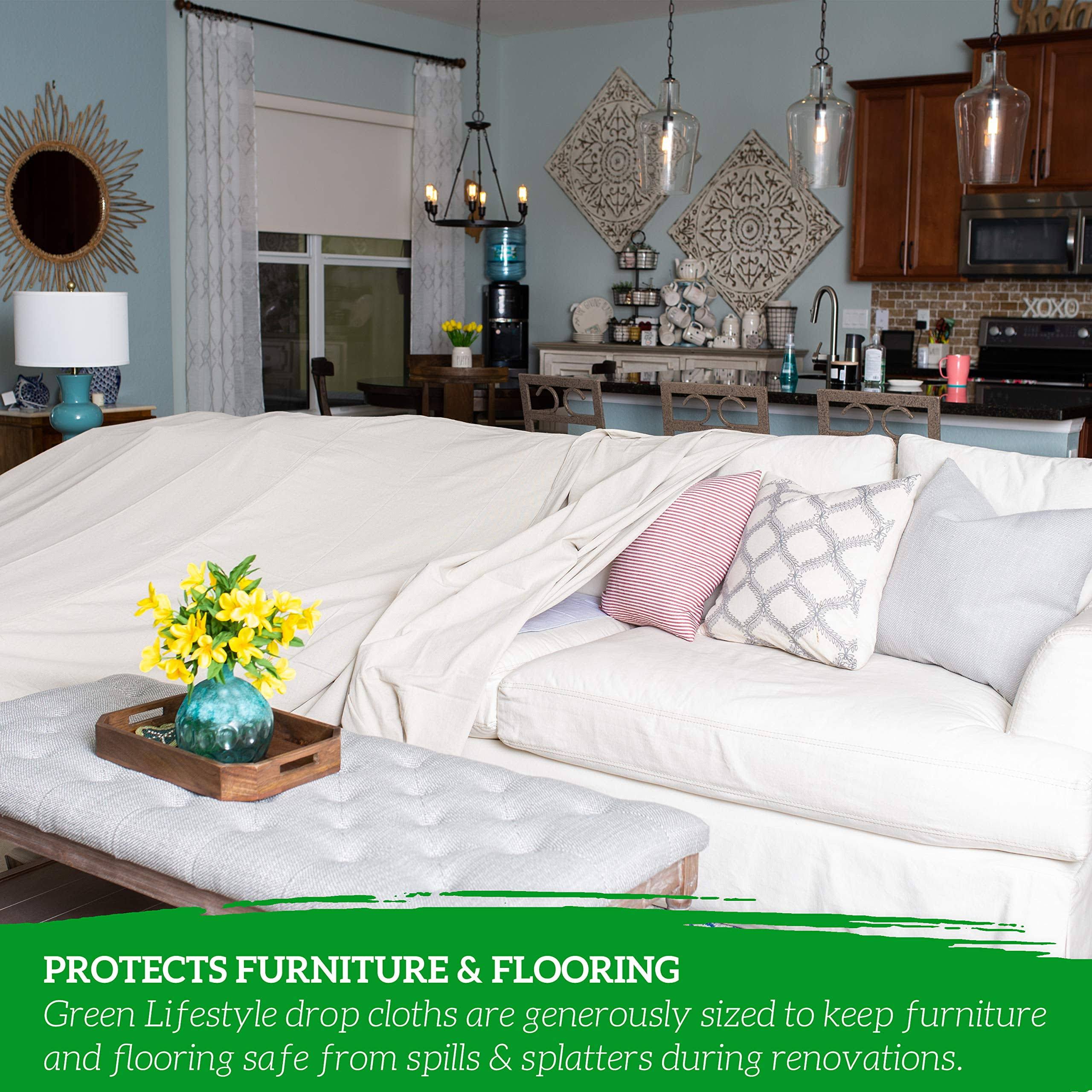 Green Lifestyle All Purpose Canvas Drop Cloth- Canvas Tarp Canvas Fabric Drop Cloth Curtains Drop Cloth for Painting Floor & Furniture Protection